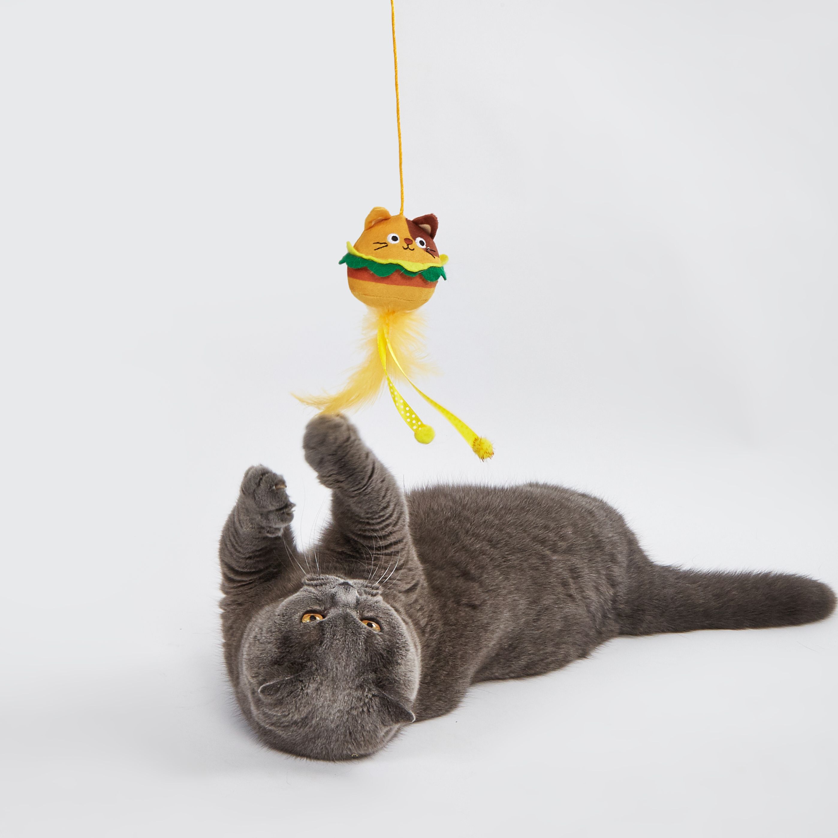 FOFOS | Varita Interactiva Pizza y Hamburguesa con Plumas y Cascabel con Catnip (Colecci&oacute;n Fast Food) - Para Gato, , large Imagen numero 4