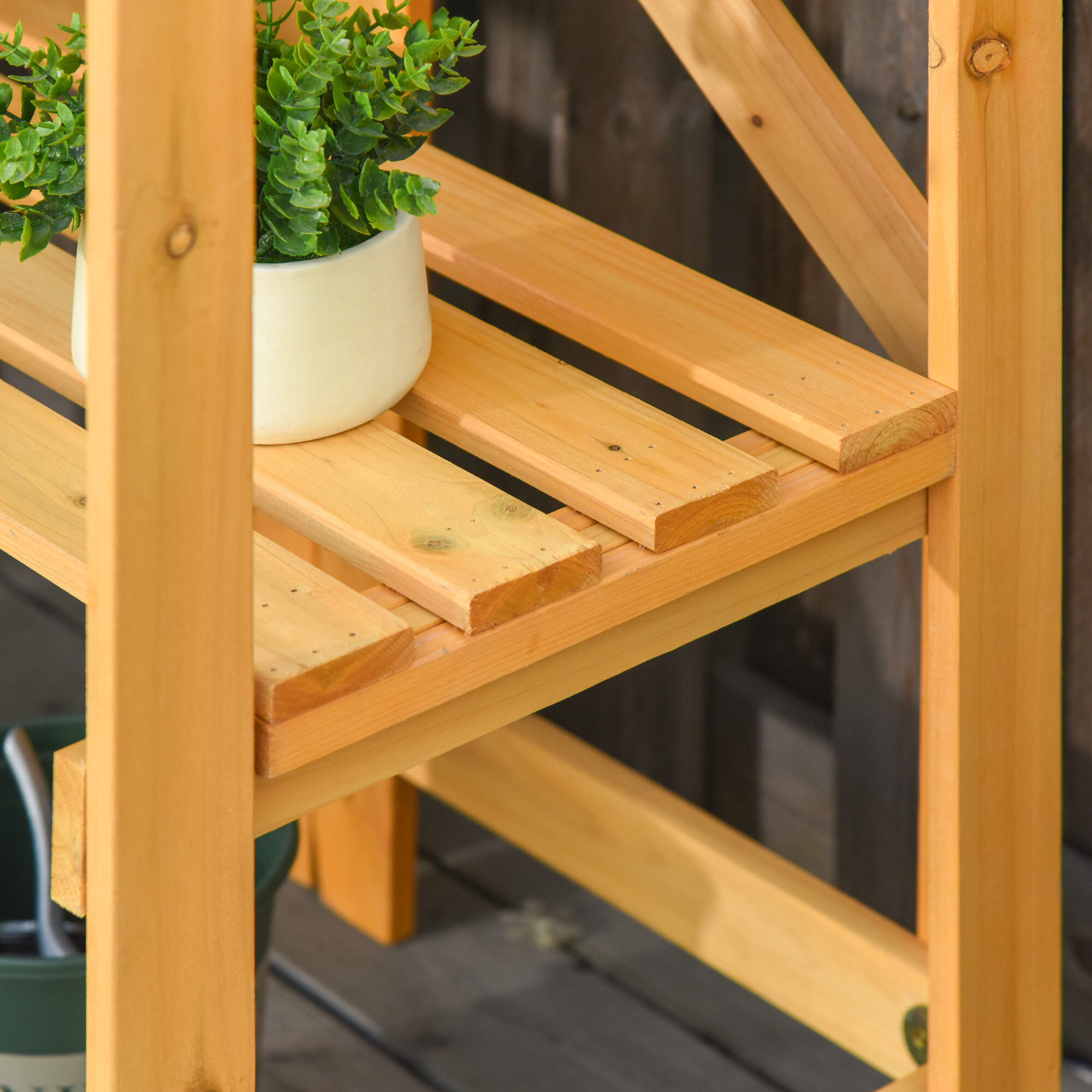 Outsunny Mesa de Plantaci&oacute;n Plegable Mesa de Jardiner&iacute;a de Madera con Placa de Zinc y Estante para Jard&iacute;n Terraza Balc&oacute;n 85x44x89 cm Amarillo, , large Imagen numero 4