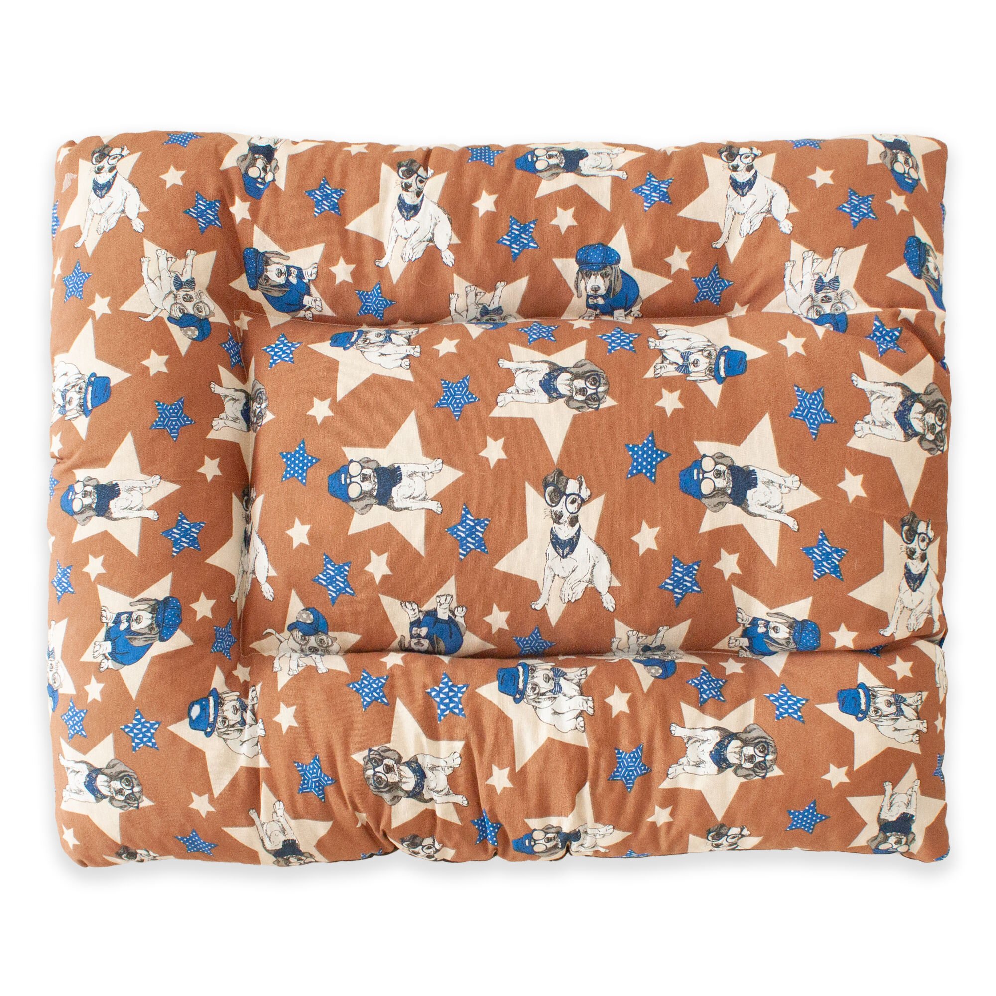 Coj&iacute;n para Mascota Grande Acolchado Relleno. Color Marr&oacute;n con Perritos y Estrellas Azules. 85x70x10 cm, , large Imagen numero 2