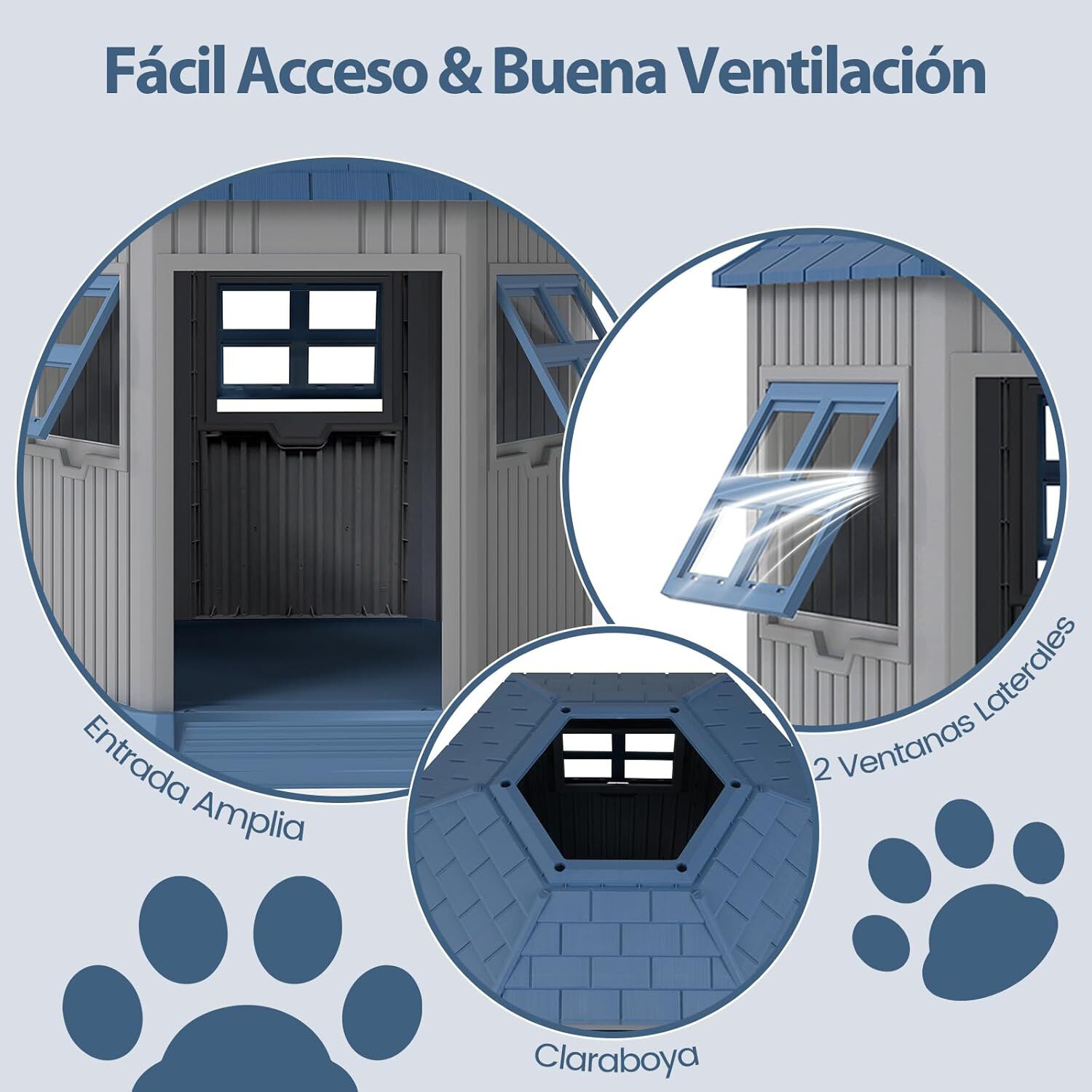 COSTWAY Caseta Perros Exterior de Pl&aacute;stico, 76x90x96 cm, Casa para Perros Grande con 2 Ventanas y Claraboya, Techo Inclinado, Entrada Amplia, Impermeable, Caseta para Perro en Forma de Granero, , large Imagen numero 4
