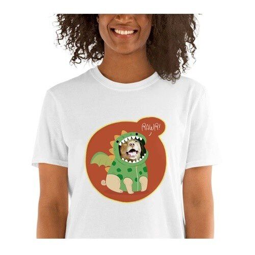 Mascochula camiseta mujer dino personalizado con tu mascota blanco thumbnail