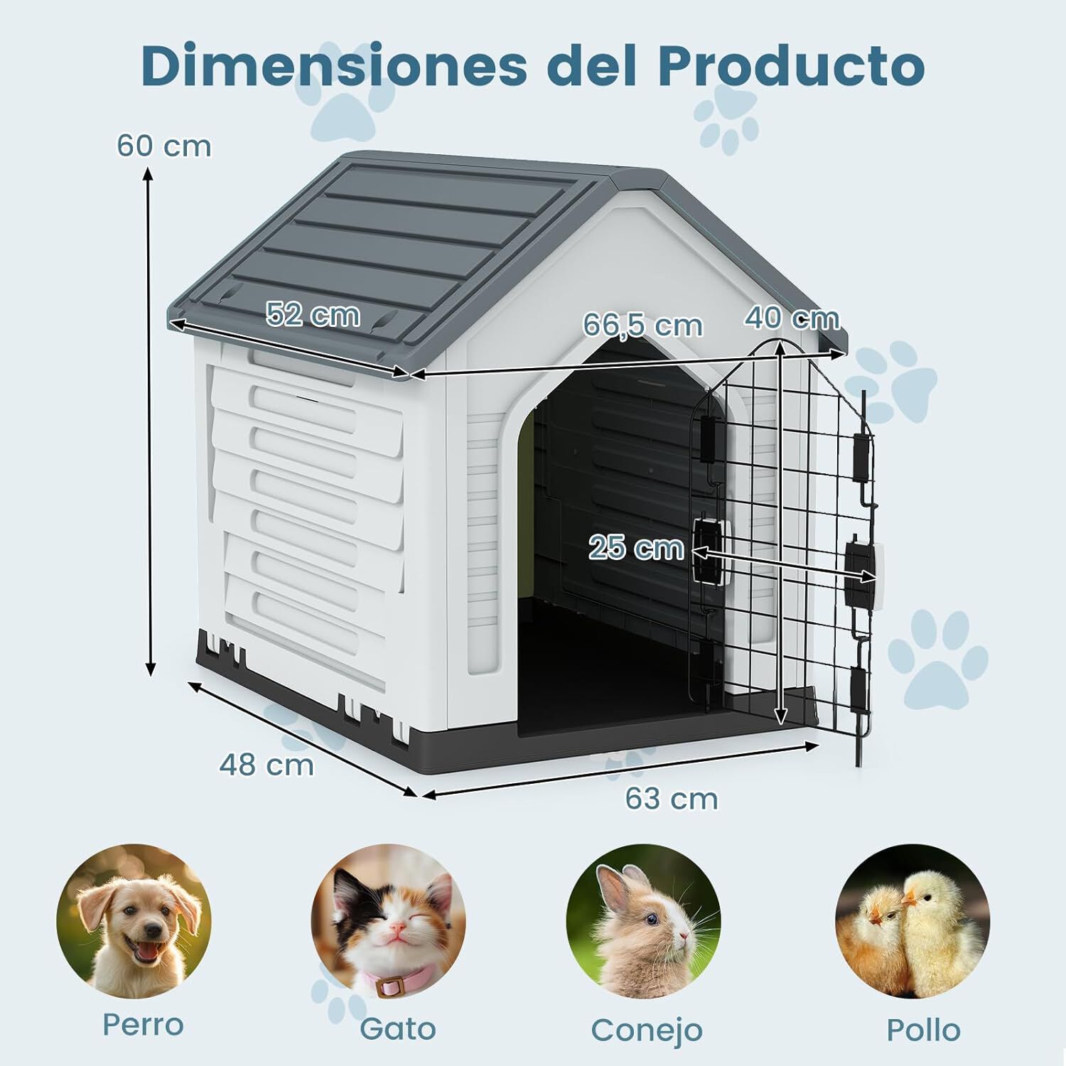 COSTWAY Caseta de Pl&aacute;stico para Perros, Refugio para Mascotas Impermeable con Puerta Met&aacute;lica con Cerradura, Techo Inclinado y Rejillas de Ventilaci&oacute;n, Caseta Perro para Interior y Exterior (Gris), , large Imagen numero 5