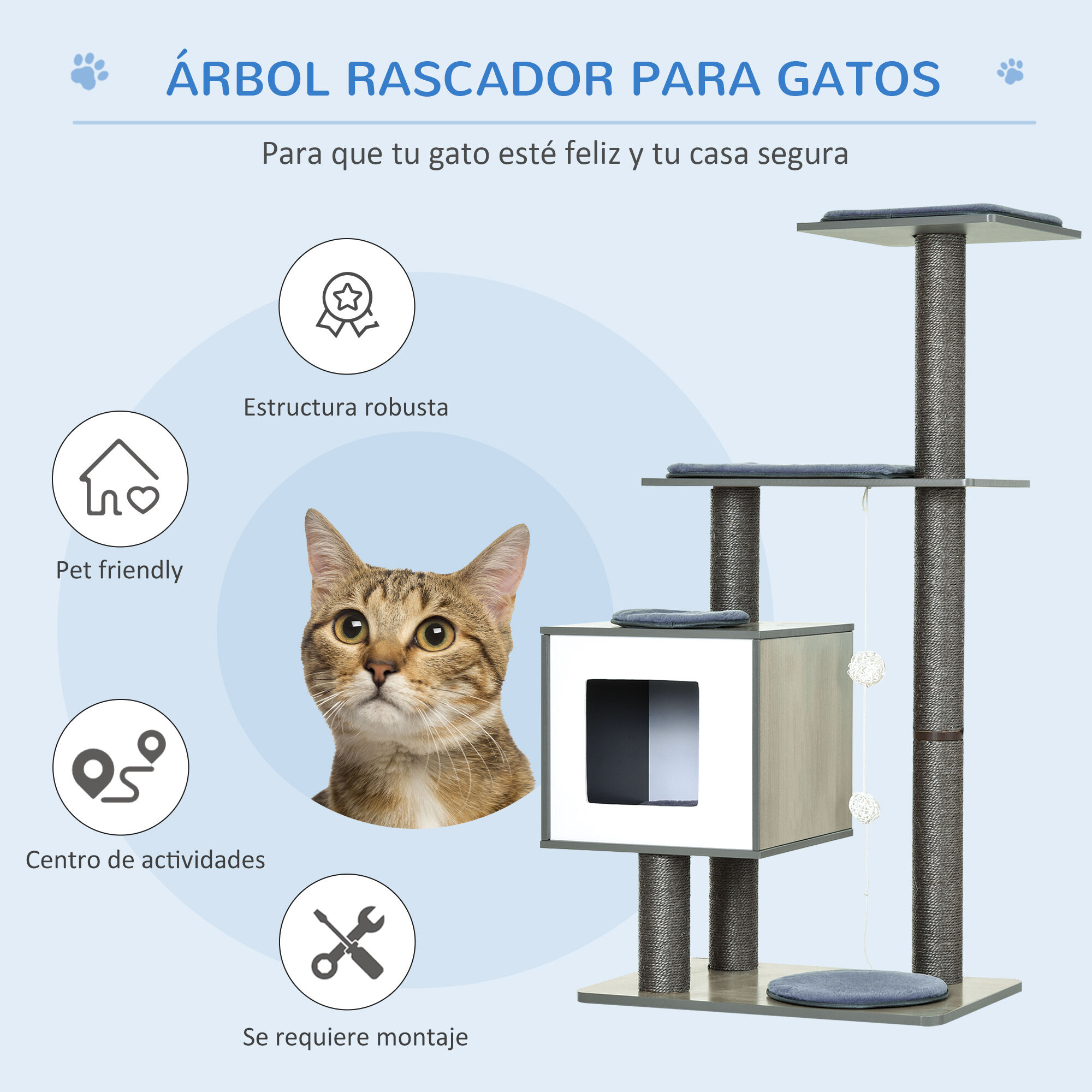 PawHut &Aacute;rbol para Gatos Gris, , large Imagen numero 5