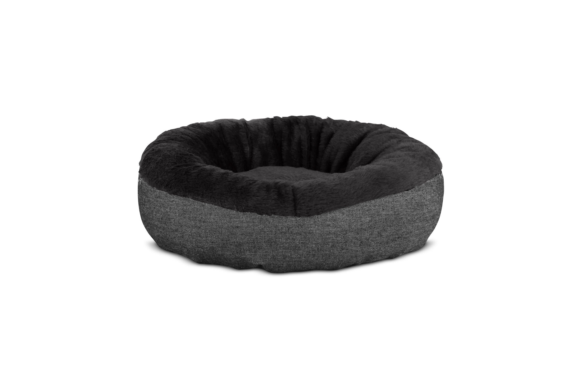 Gauty Cama Redonda Denim y pelo  Negro para Perros y Gatos