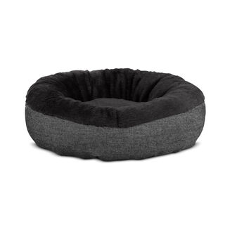 Gauty Cama Redonda Denim y pelo  Negro para Perros y Gatos