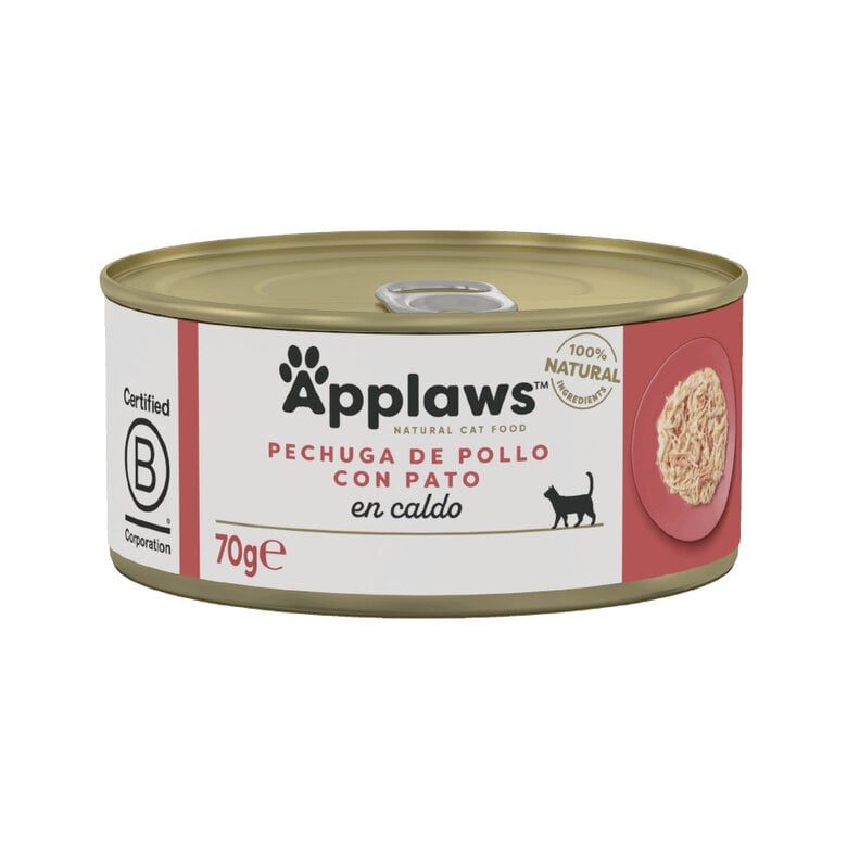 24 latas x 70 g Applaws Pollo y Pato en caldo lata para gatos ¡Pack ahorro!