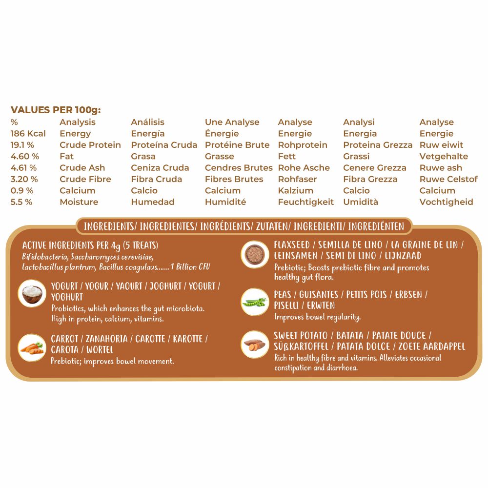 Golosinas prebi&oacute;ticas y probi&oacute;ticas para perros: zanahoria y yogur (38 g/1,34 oz), , large Imagen numero 3