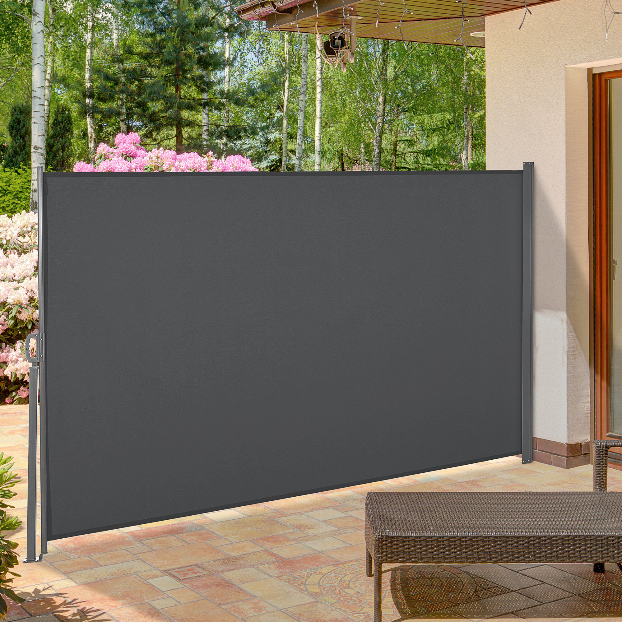Outsunny Toldo Lateral Retr&aacute;ctil 300x160 cm Pantalla Enrollable Mampara de Privacidad y Protecci&oacute;n Solar para Jard&iacute;n Balc&oacute;n Terraza Gris, , large Imagen numero 2