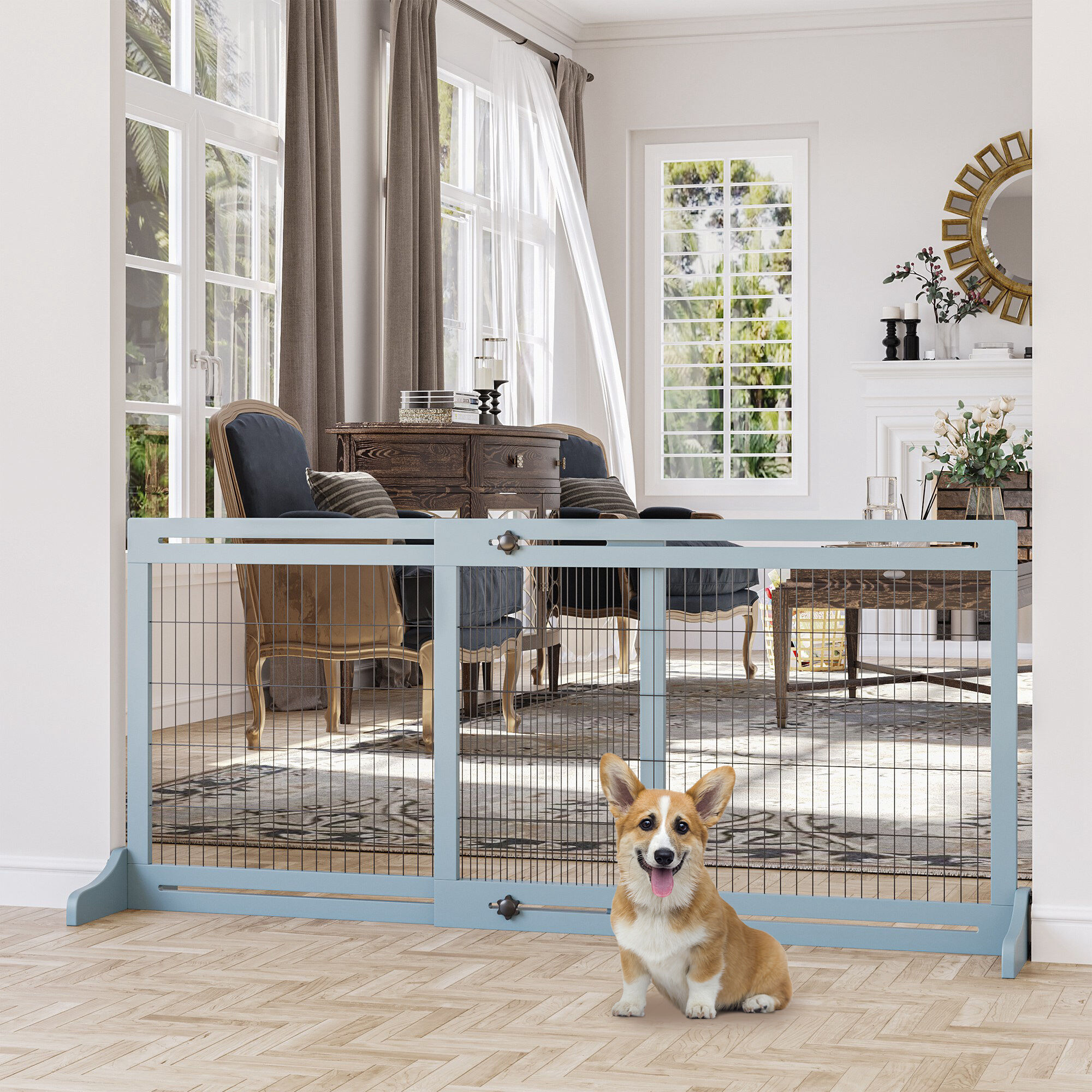 PawHut Barrera de Seguridad para Perros Extensible Barrera para Perros en Casa de Madera para Puerta Escalera Pasillo 104-183x36x69 cm Gris, , large Imagen numero 2
