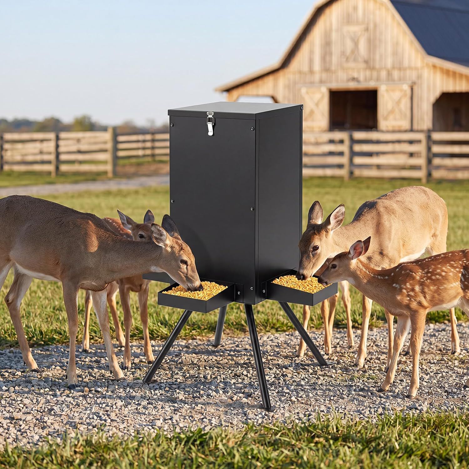 COSTWAY 53 L Comedero Autom&aacute;tico para Ciervos, Carga de 22 a 40 kg, Alimentador de Metal Galvanizado con 4 Bandejas de Alimentaci&oacute;n y 4 Patas de Soporte, Dispensador de Comida al Aire Libre, , large Imagen numero 2