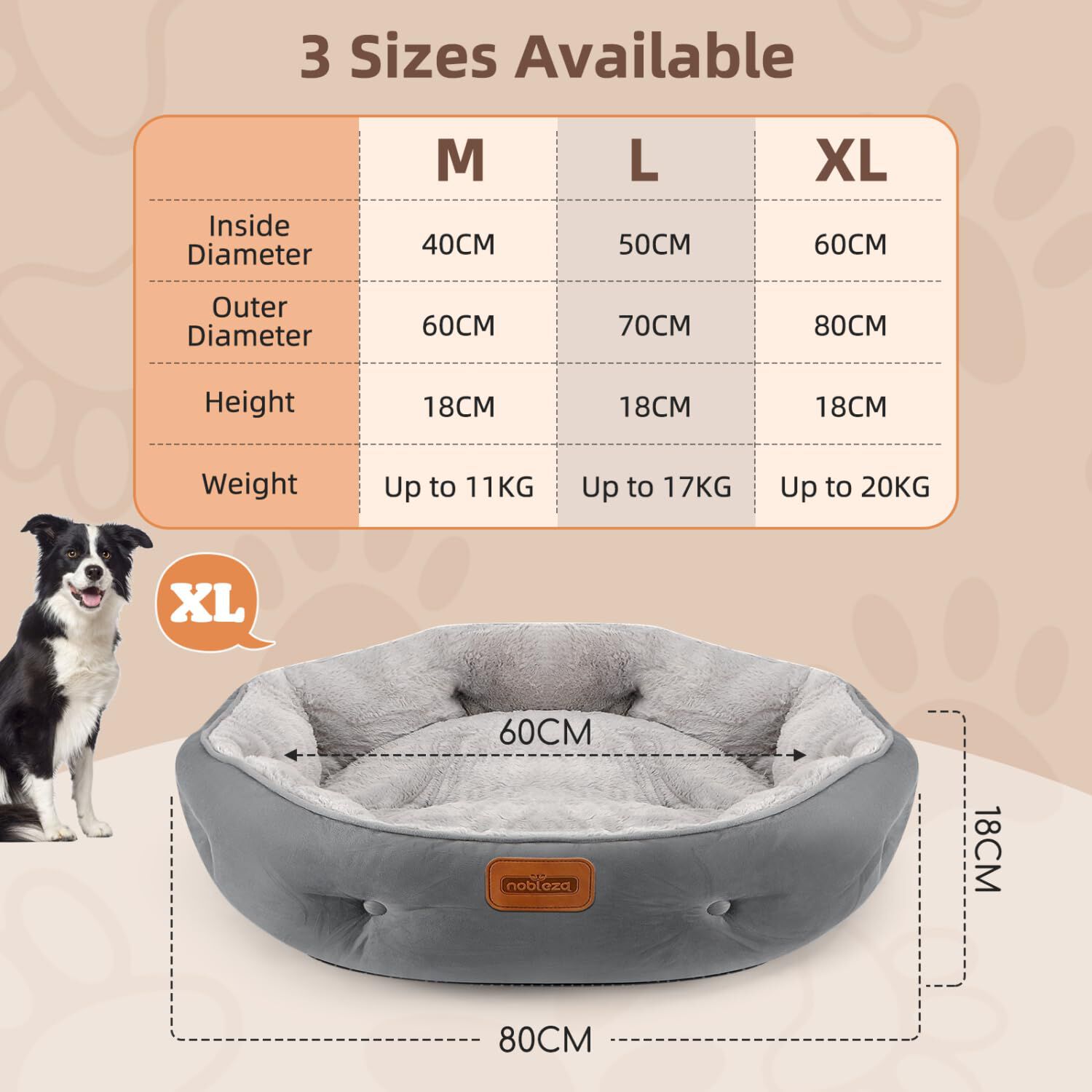 Nobleza Cama para Perros Peque&ntilde;os, Cama Lavable para Mascotas, Sof&aacute; Redonda de Perros y Gatos Antideslizantes y Antiestres, Felpa Suave y Mullida, Bordes Elevados, Gris, &Oslash;60 x 18 cm, , large Imagen numero 7