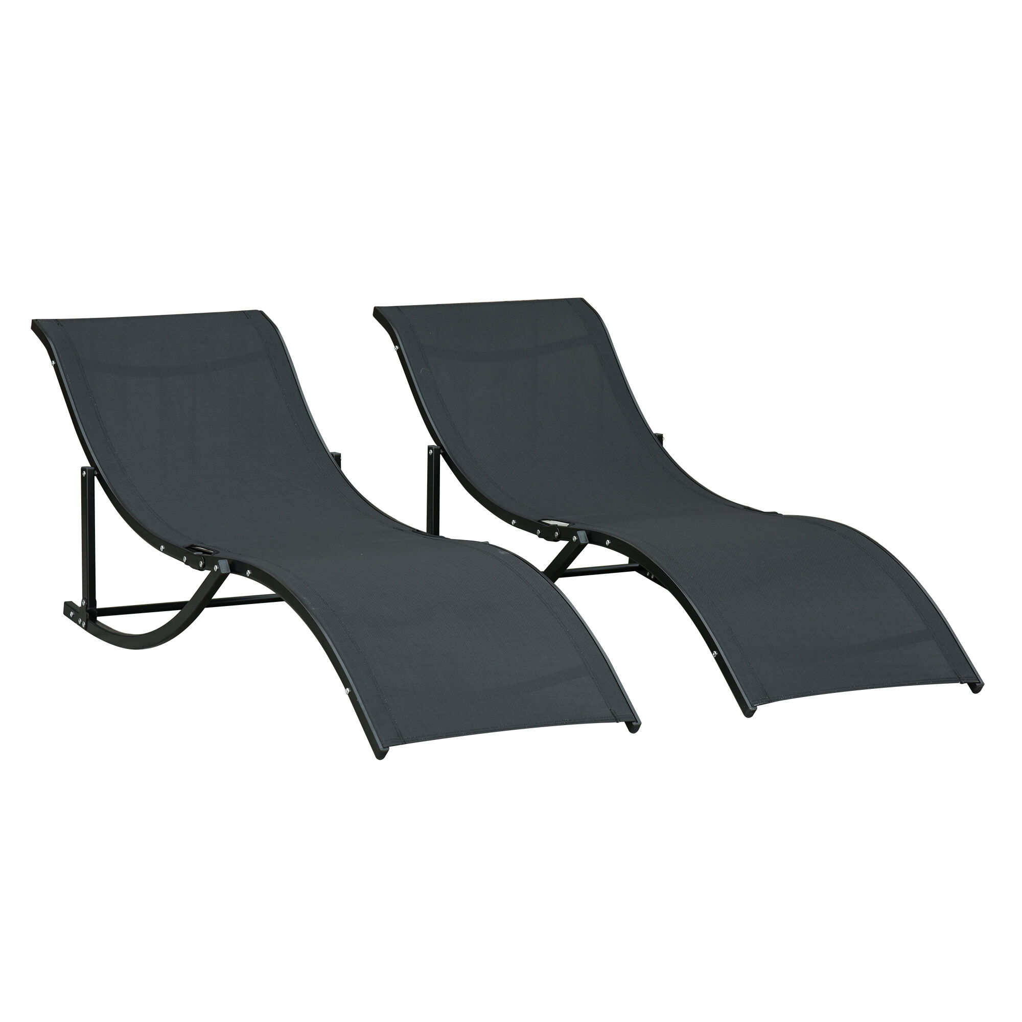 Outsunny 2 Tumbonas Plegables de Aluminio en Forma de S Ergon&oacute;mica con Tela Texteline para Piscina Patio Jard&iacute;n Terraza 165x61x63 cm Negro, , large Imagen numero 1
