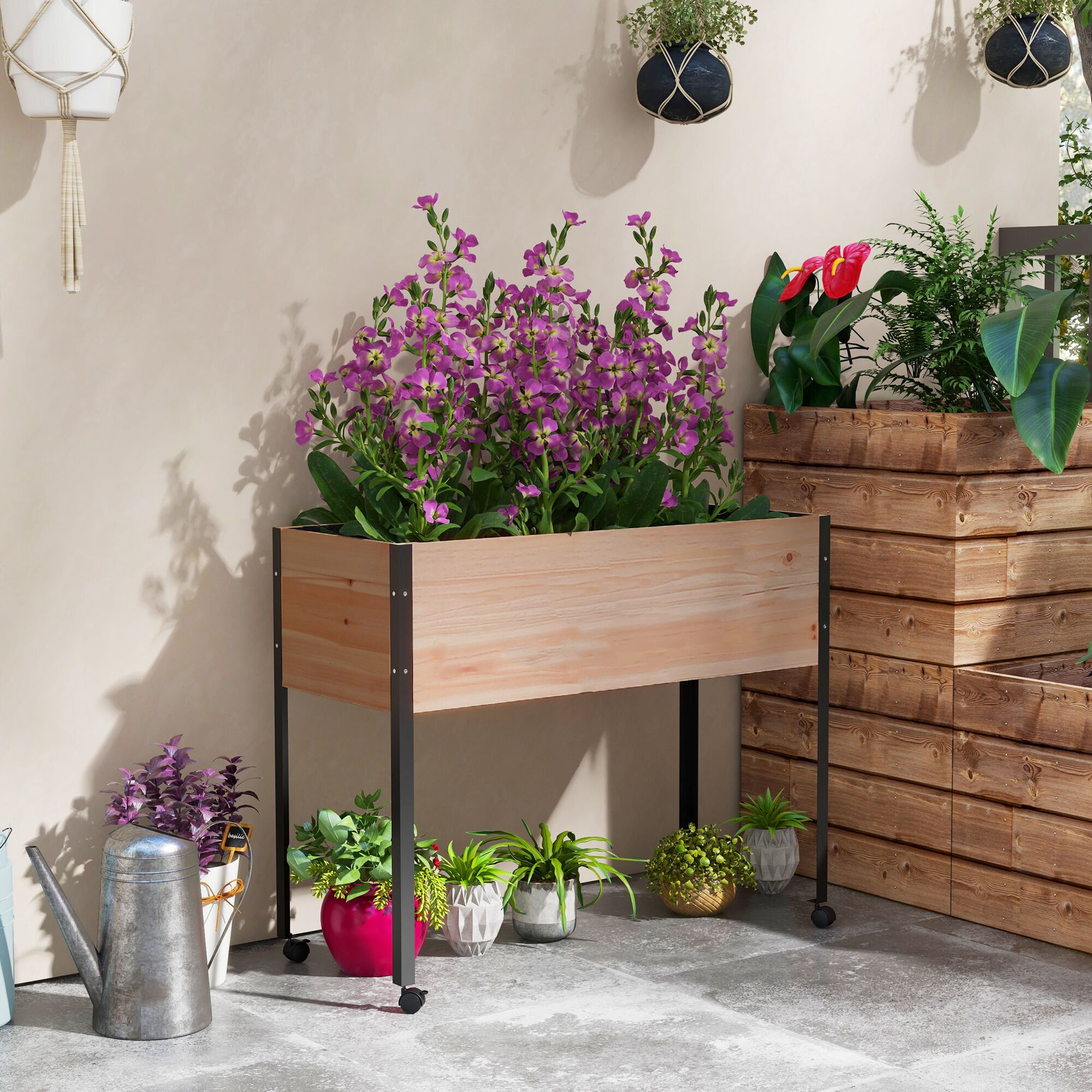 Outsunny Mesa de Cultivo Madera Natural, , large Imagen numero 2