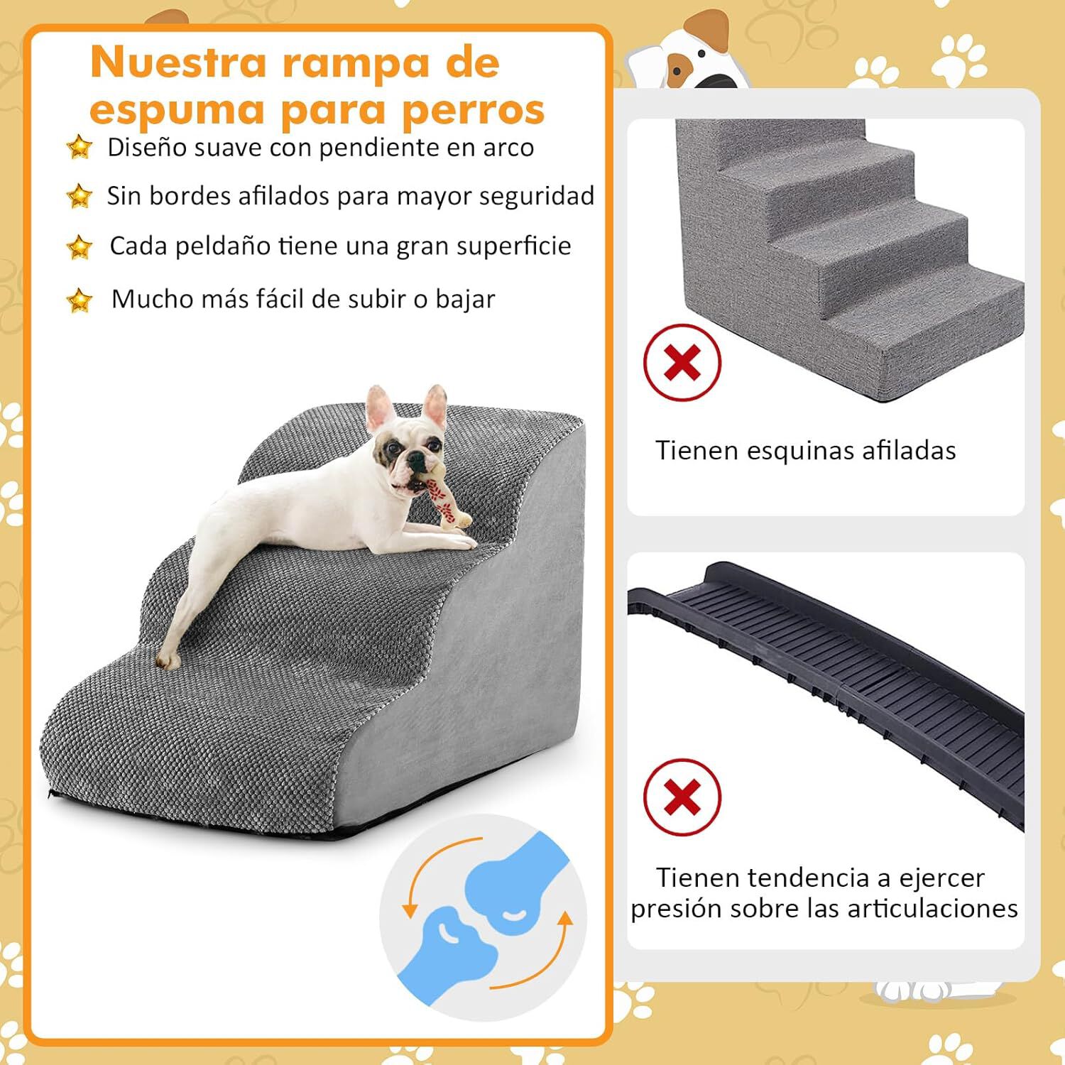 COSTWAY Rampa para Perros de 3 Niveles de Espuma, Pelda&ntilde;os para Perros Antideslizantes con Esponja de Alta Densidad, Huellas de Silicona, Escalera Suave para Perros Peque&ntilde;os y Mayores (Gris), , large Imagen numero 4