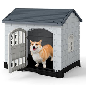 COSTWAY Casa para Perros Plegable de Pl&aacute;stico, Refugio para Mascotas Resistente a la Intemperie con Bandeja de Inodoro, Puerta con Cerradura, Techo Inclinado, Jaula de Interior Exterior para Cachorros Gatos