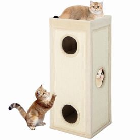 COSTWAY Casa para Gatos de 3 Pisos, Condo para Gatos en Forma de Barril con 3 Escondites y Postes Rascadores de Sisal, 4 Suaves Cojines de Felpa Extra&iacute;bles, Cueva para Gato de Interior (Natural)