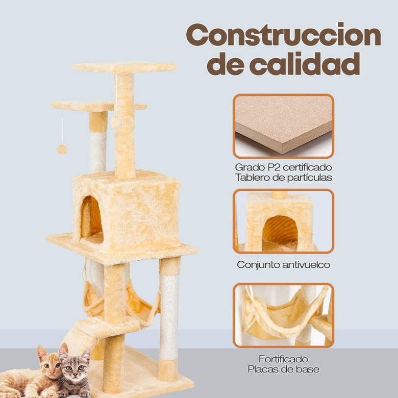 Edipets &aacute;rbol rascador 4 niveles con hamaca beige para gatos, , large Imagen numero 3