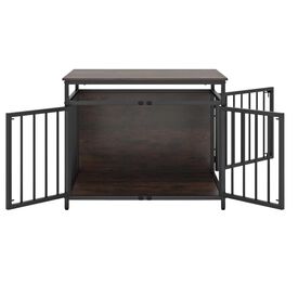 COSTWAY Jaula para Perros, Mesa Auxiliar con Tres Puertas y Parte Superior Hueca, Casa para Perros de Madera y Metal Resistente a Mordidas, Jaula para Perro Peque&ntilde;o y Mediano, R&uacute;stica Marr&oacute;n