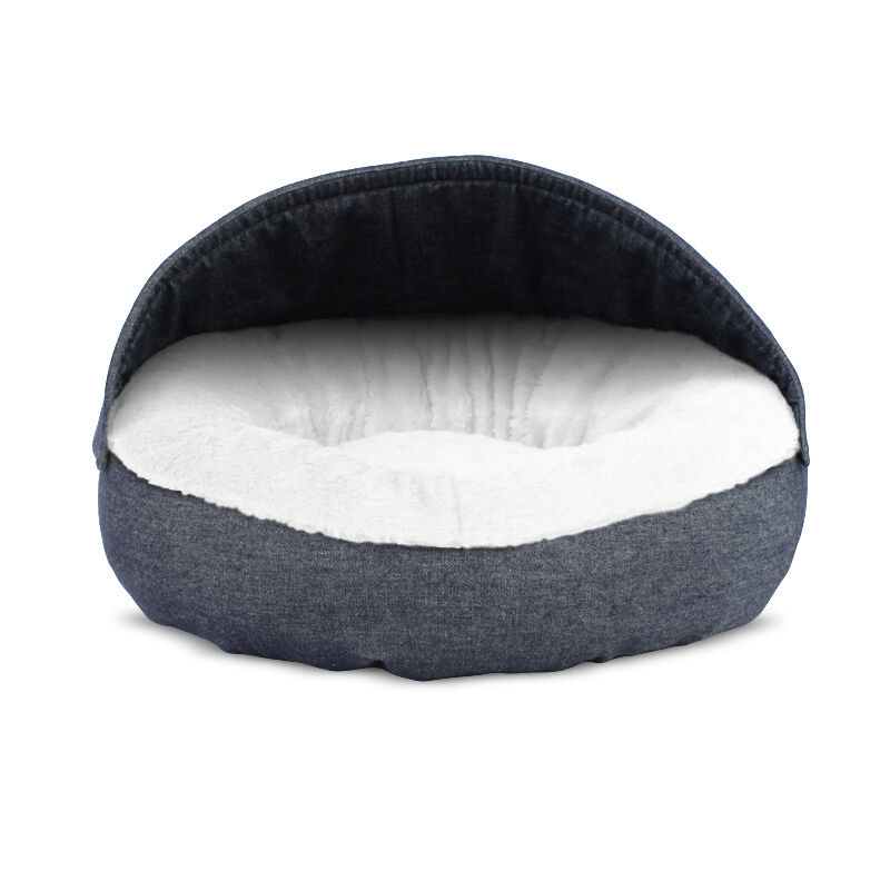 Gauty Cama Redonda para Perros y Gatos  Denim y pelo - Azul y blanco, , large Imagen numero 1