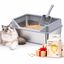 FreshPaw Arenero Grande de Acero Inoxidable para Gatos 70 &times; 50 &times; 29,5 cm, Bandeja Higi&eacute;nica Antisalpicaduras para Gatos Grandes, con Pala y Arena de Tofu FUKUMARU 2,7 kg de Regalo, , large indicador imagen numero 1