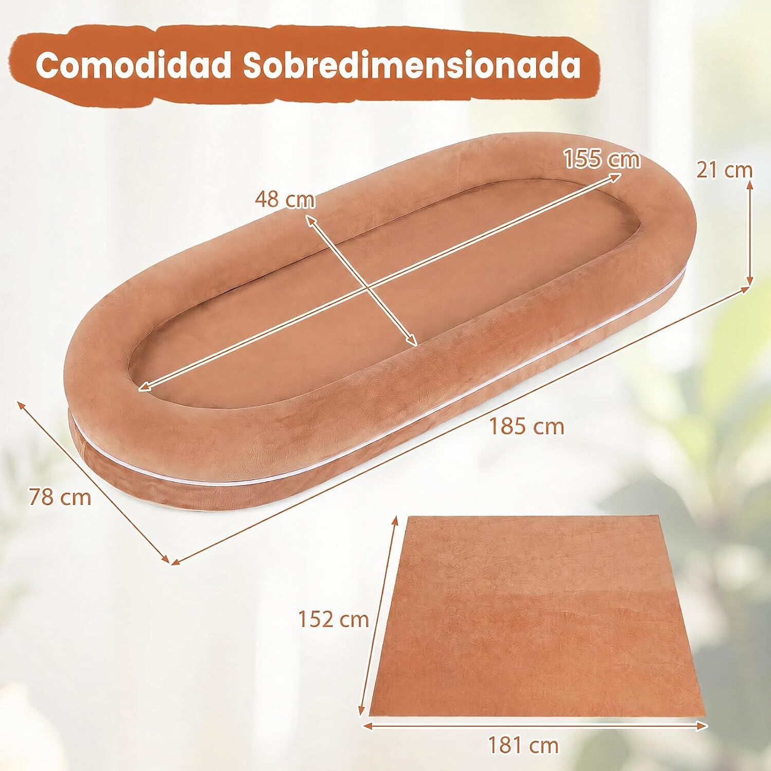 COSTWAY Cama para Perros de Tama&ntilde;o Humano, con Base Antideslizante, Borde Desmontable, Funda de Felpa Lavable y Manta, Cama Perro Viscoelastica para Sal&oacute;n y Dormitorio, 185 x 78 x 21 cm, , large Imagen numero 3