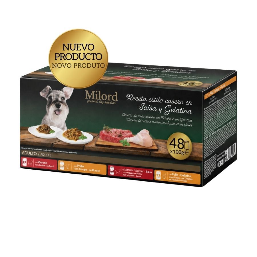 48 x 100 g Milord Adult Receta estilo casero en salsa y gelatina Sobres para perros - Multipack, , large Imagen numero 1