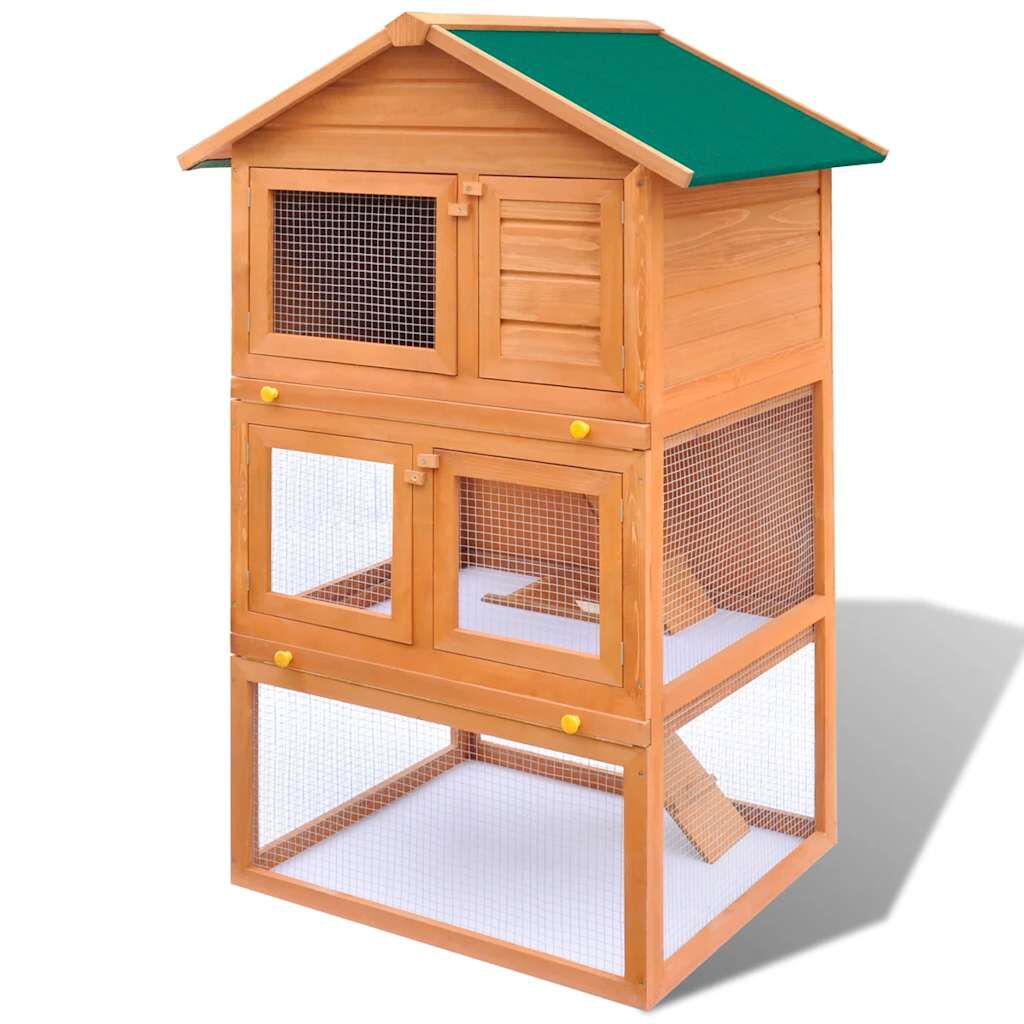 vidaXL Jaula de madera para conejos de exterior, 3 niveles, , large Imagen numero 2