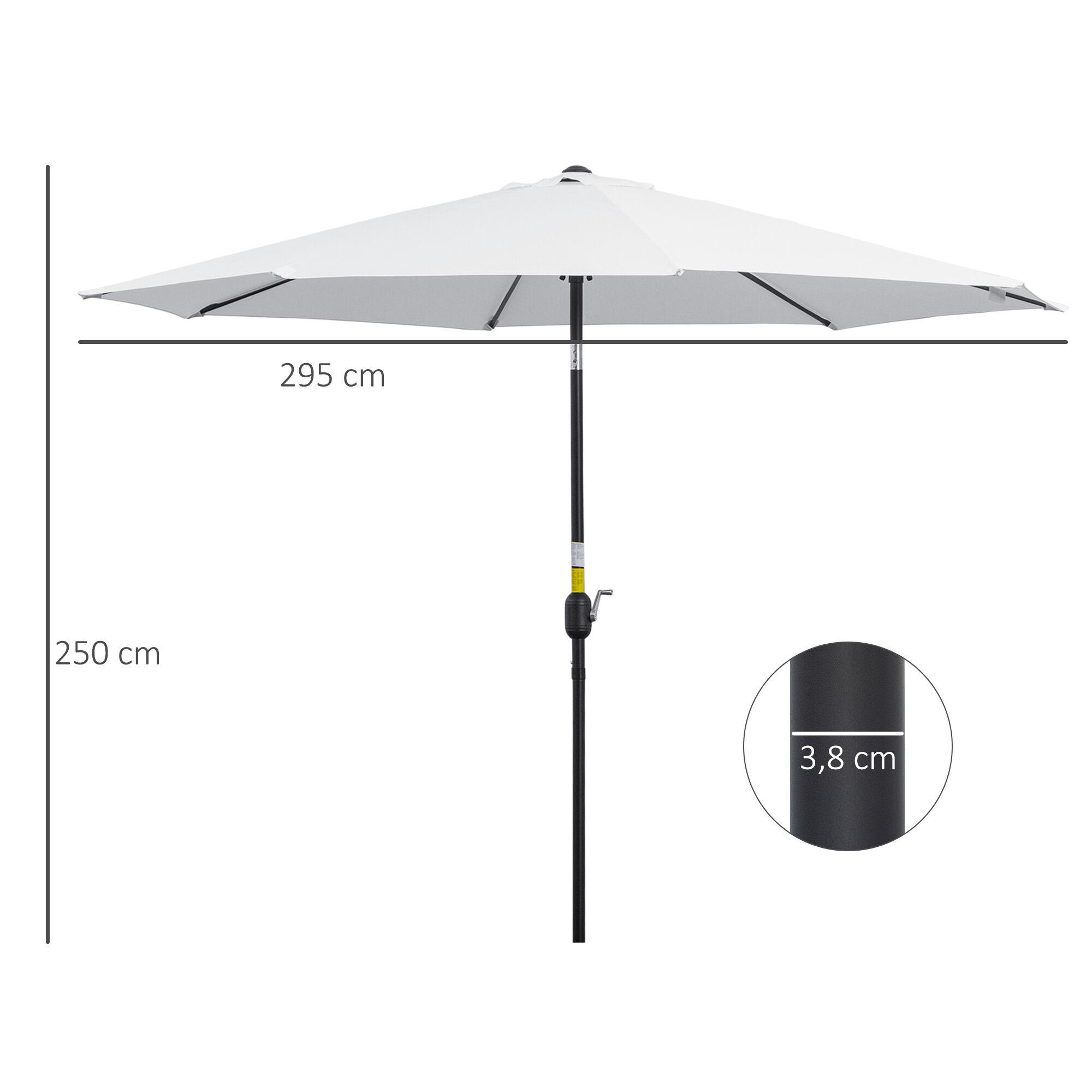 Outsunny Sombrilla de Jard&iacute;n &Oslash;292x250 cm con Manivela Parasol Exterior con Mecanismo de Inclinaci&oacute;n y Poste Desmontable de Metal para Terraza Piscina Patio Blanco, , large Imagen numero 3