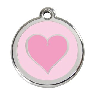 Red Dingo Placa identificativa Acero Inoxidable Esmalte Corazón Rosa Rosa para perros