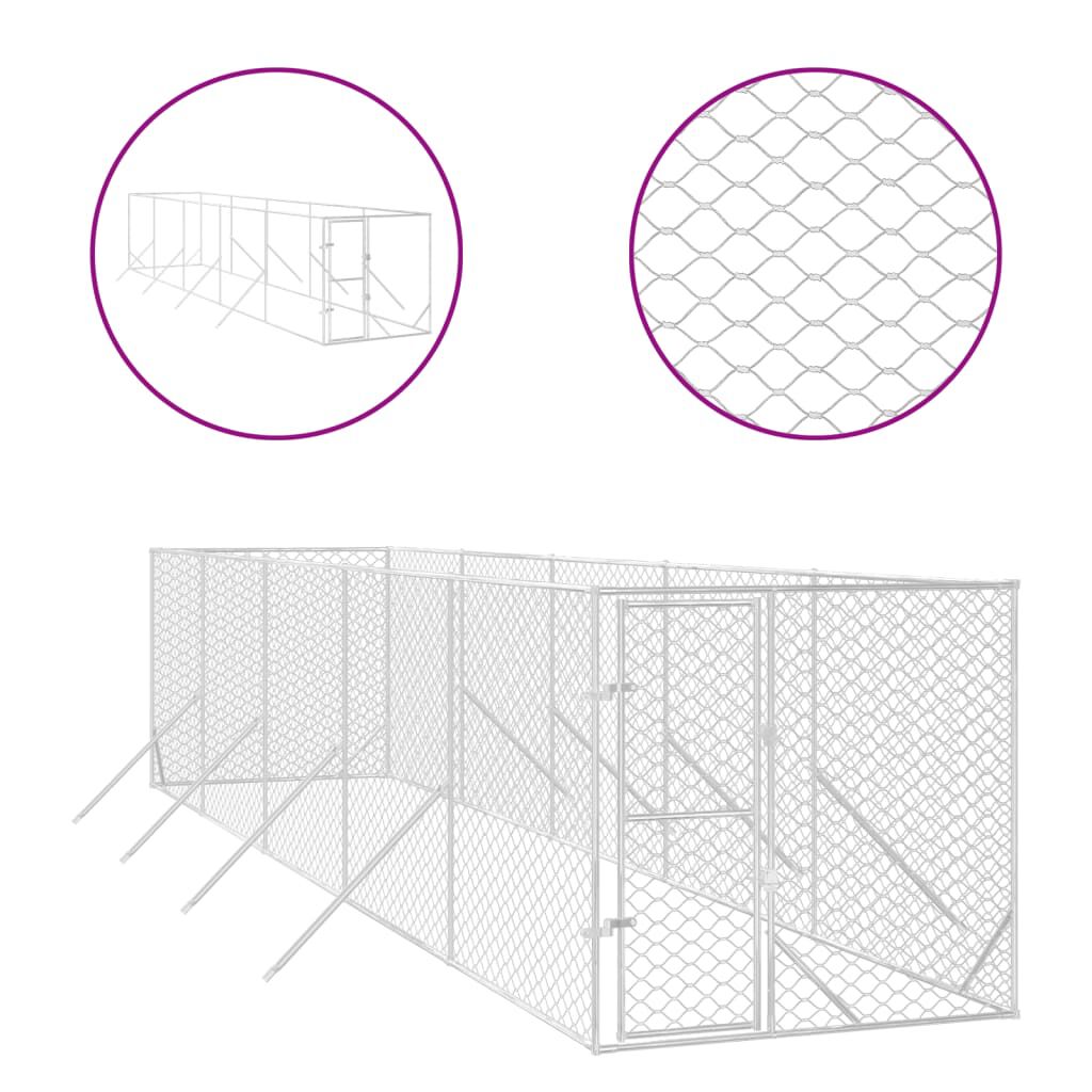 vidaXL Perrera de exterior acero galvanizado plateado 4x4x2 m, , large Imagen numero 7