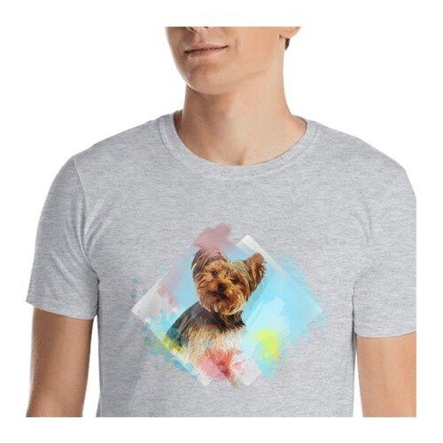Mascochula camiseta hombre acuarela personalizada con tu mascota gris thumbnail