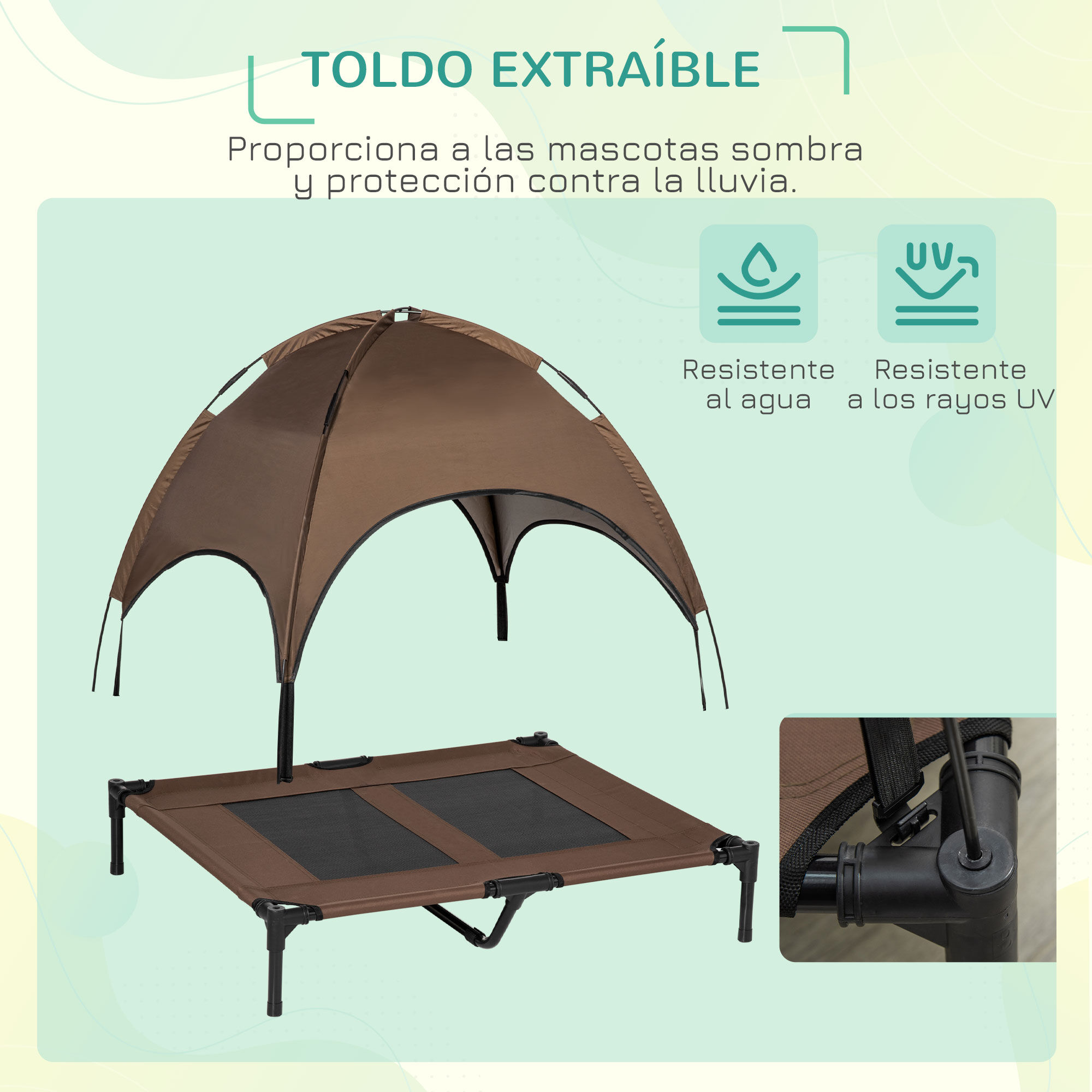 PawHut Cama con Parasol Elevada marrón para perros y gatos thumbnail