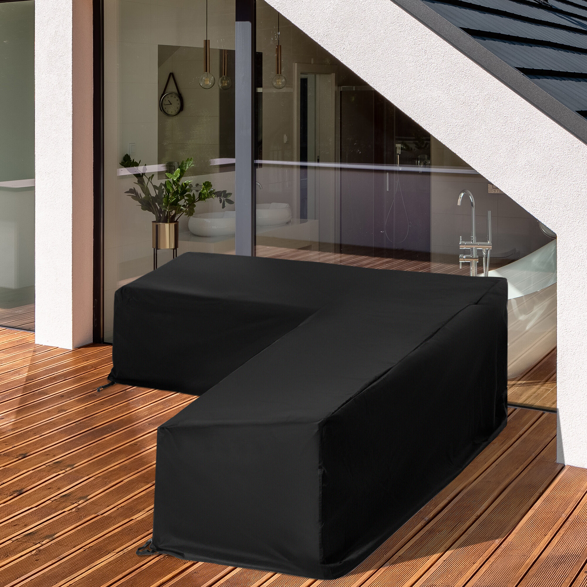 Outsunny Funda Protectora para Muebles de Jard&iacute;n en Forma de L Cubierta para Sof&aacute;s Exterior con Hebillas de Tracci&oacute;n Tela Oxford 600D Impermeable 260x76x82 cm Negro, , large Imagen numero 2
