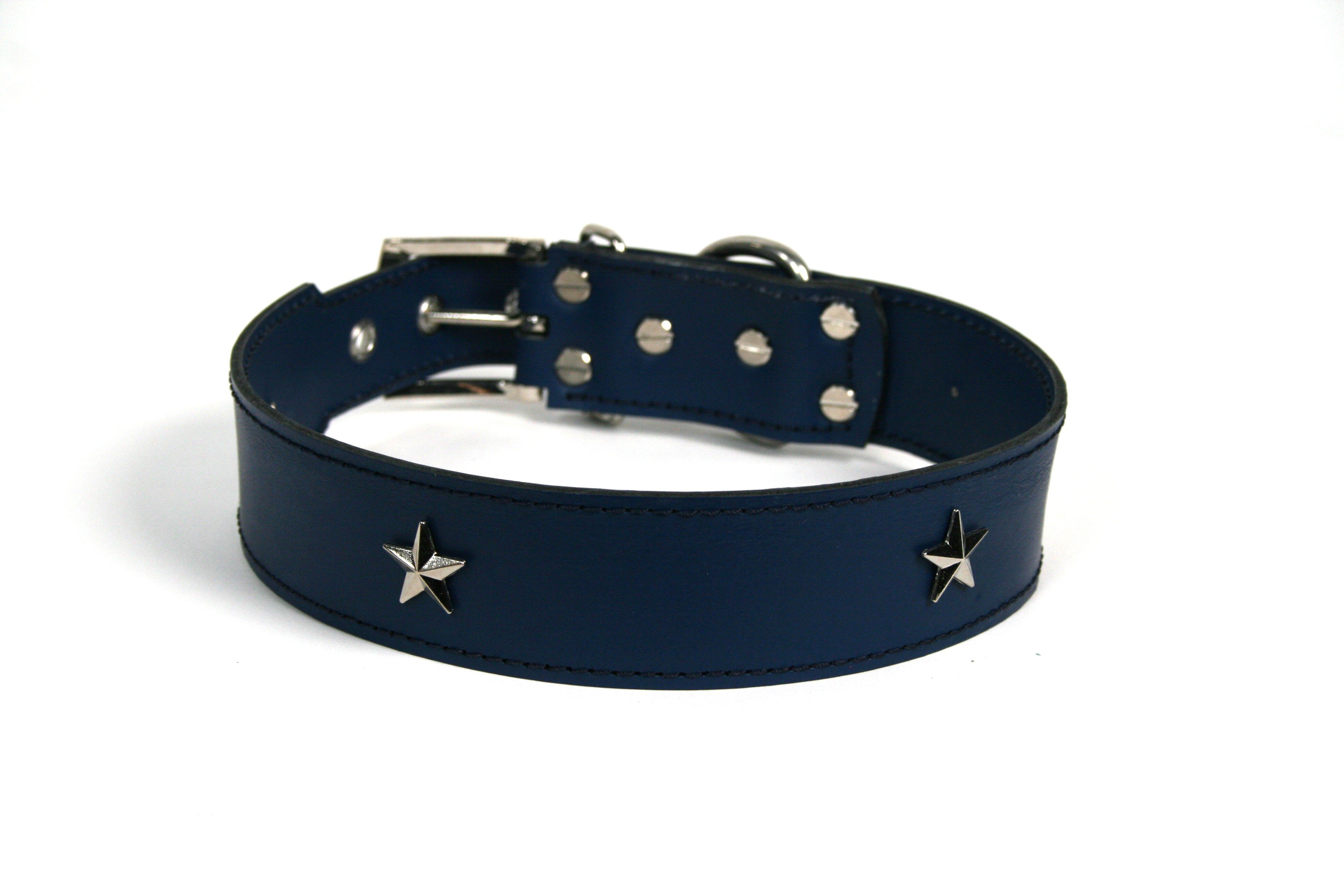 COLLAR DE PIEL AZUL MARINO CON  ESTRELLA, , large Imagen numero 1
