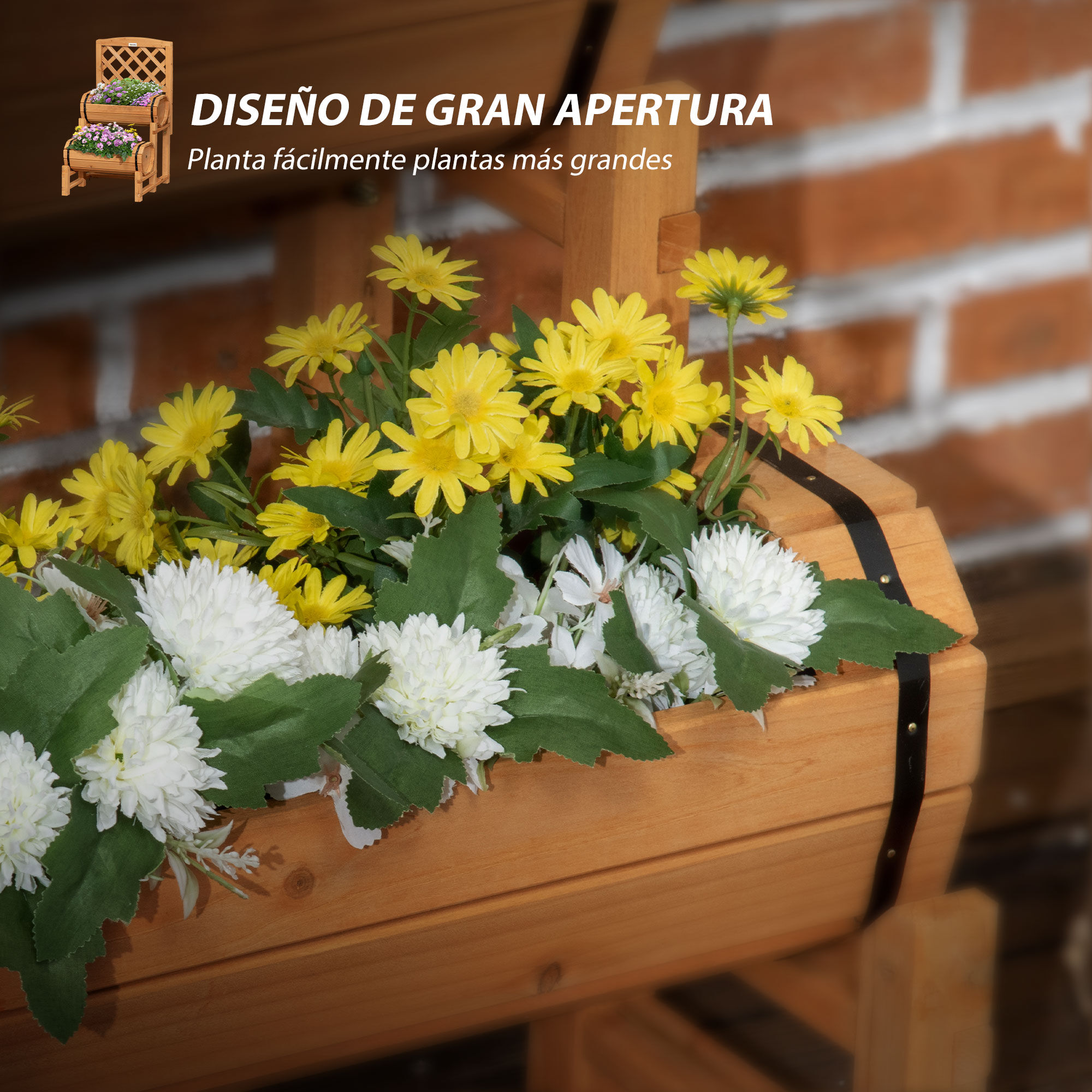 Outsunny Arriate de Jard&iacute;n con Enrejado Tipo Barril con 2 Macetas Macetero con Soporte para Trepadora Cultivos Plantas Flores para Patio Terraza Balc&oacute;n 45x45x80 cm Natural, , large Imagen numero 5