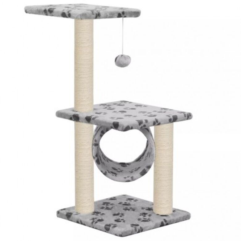 Rascador con postes de sisal para gatos color Gris Huellas thumbnail