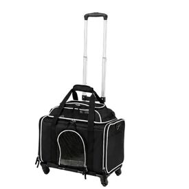 COSTWAY Transport&iacute;n para Mascotas con Ruedas y Asa Telesc&oacute;pica, Transportador para Perros y Gatos con Correa para Hombro, Alfombra Lavable, Ventanas Transpirables, Cremalleras, Negro