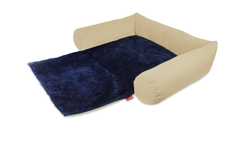 Gauty Cama Redonda para Perros y Gatos  Tela Impermeable y pelo - Beige y azul, , large Imagen numero 1
