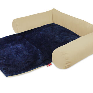 Gauty Cama Redonda impermeable Beige y azul para Perros y Gatos