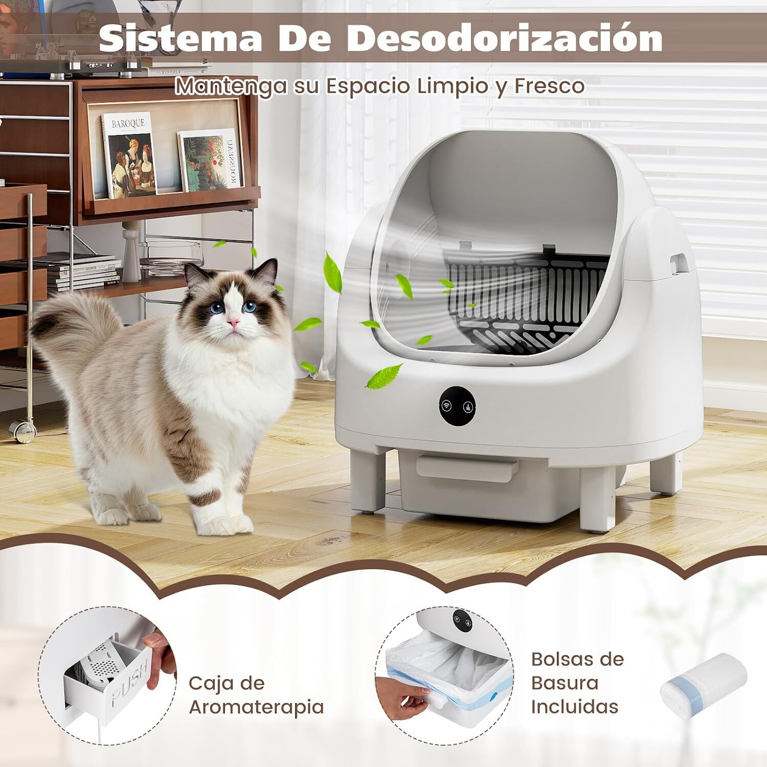 COSTWAY Arenero Gatos Autolimpiable, Dise&ntilde;o Abierto, Apertura de 39 x 39 cm, Arenero Autom&aacute;tico para Gatos con Control por APP, Sin Olores, Sensores de Seguridad, Silencioso, Caja de Arena Autolimpiable, , large Imagen numero 4