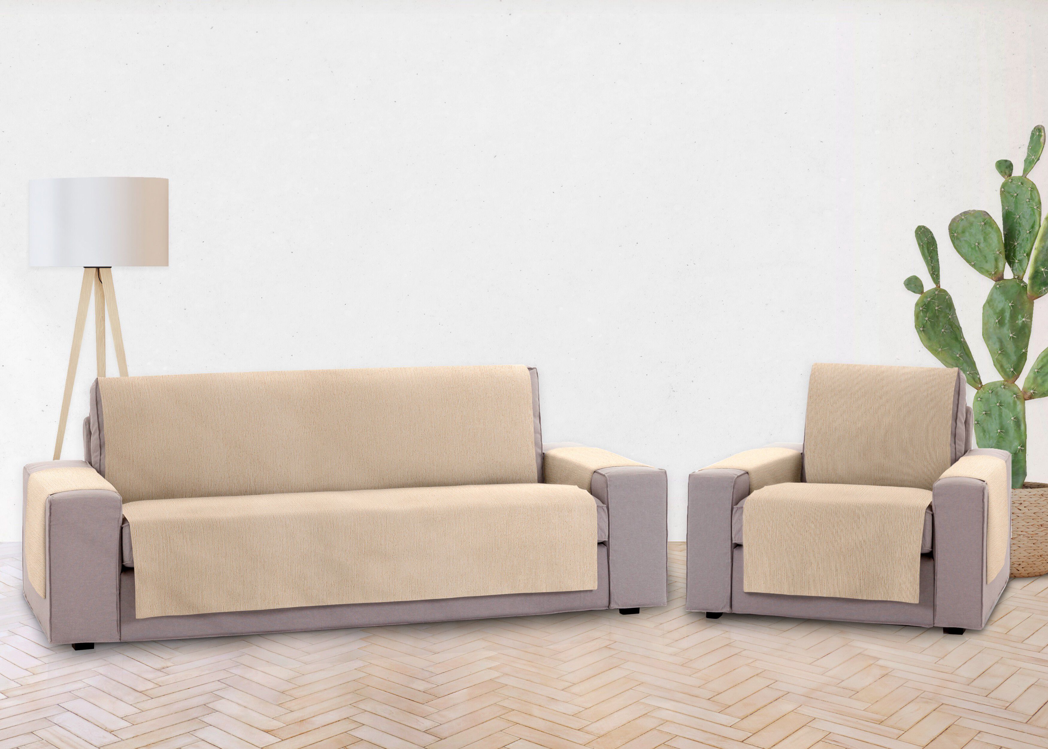 Vipalia Protector Funda Sillon 1 Plaza o Relax. Chenilla Lisa. Dise&ntilde;o Elite. Color Beige. 1 Plaza, , large Imagen numero 3