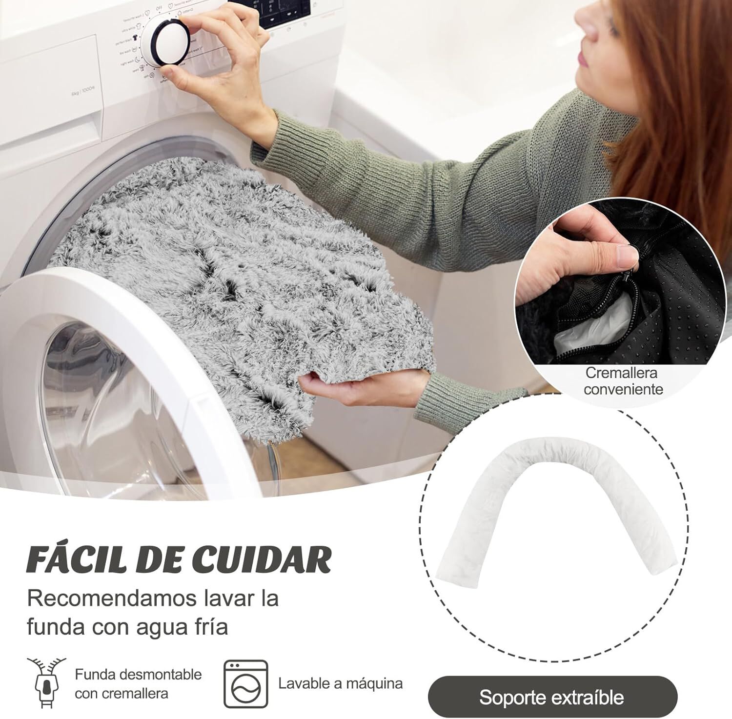 COSTWAY Funda de Peluche para Perros, Cama Antideslizante con Funda Extra&iacute;ble Lavable/Cuello Acolchado Suave, Tapete de Felpa para Perros (112 x 101 x 18 cm, Blanco Gris&aacute;ceo), , large Imagen numero 3