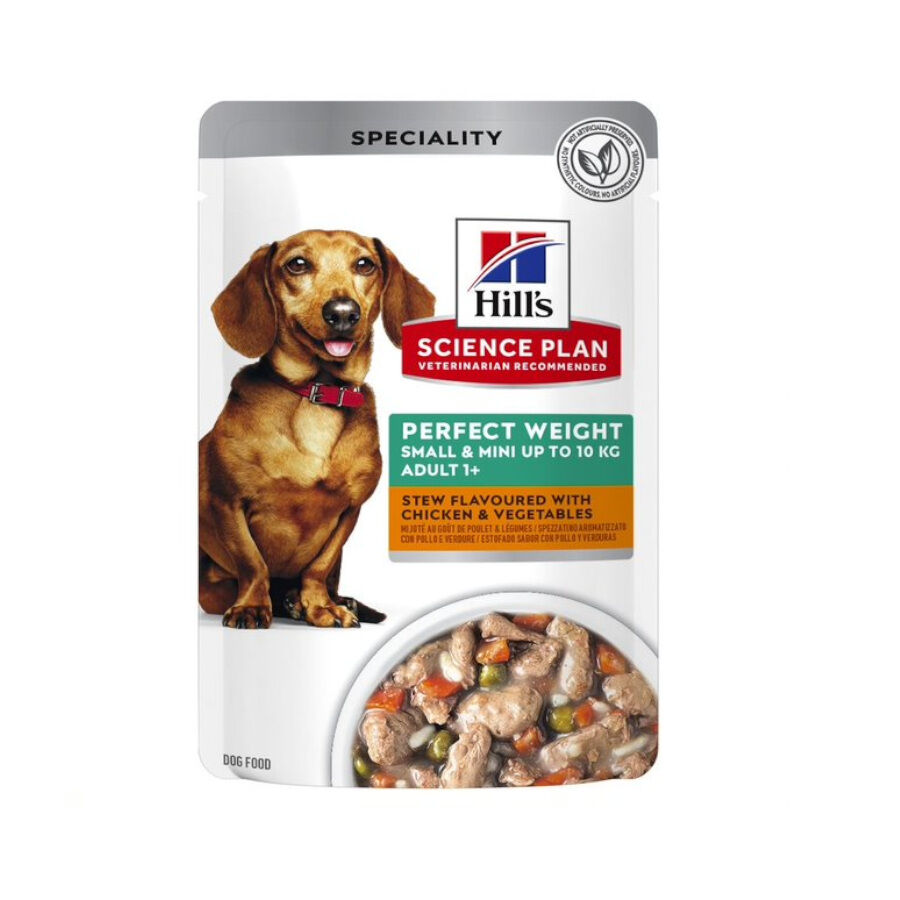48 sobres x 80 g Hill's Science Plan Perfect Weight Adult Small y Mini estofado de pollo y vegetales sobre para perros &iexcl;Pack ahorro!, , large Imagen numero 2