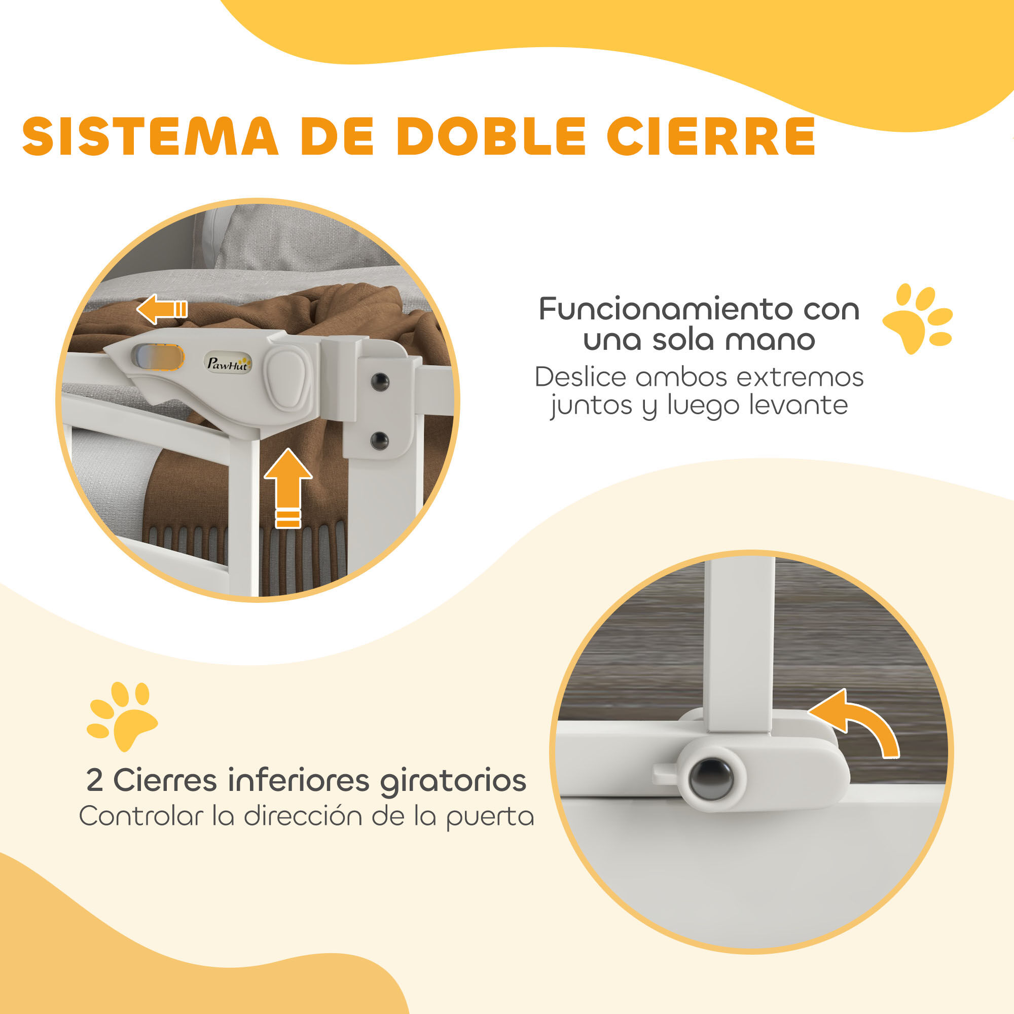 PawHut Barrera de Seguridad para Perros Extensible 74-100 cm, para Puertas y Escaleras, Puerta de Seguridad para Mascotas, con Montaje a Presión y Doble Bloqueo, Blanco thumbnail