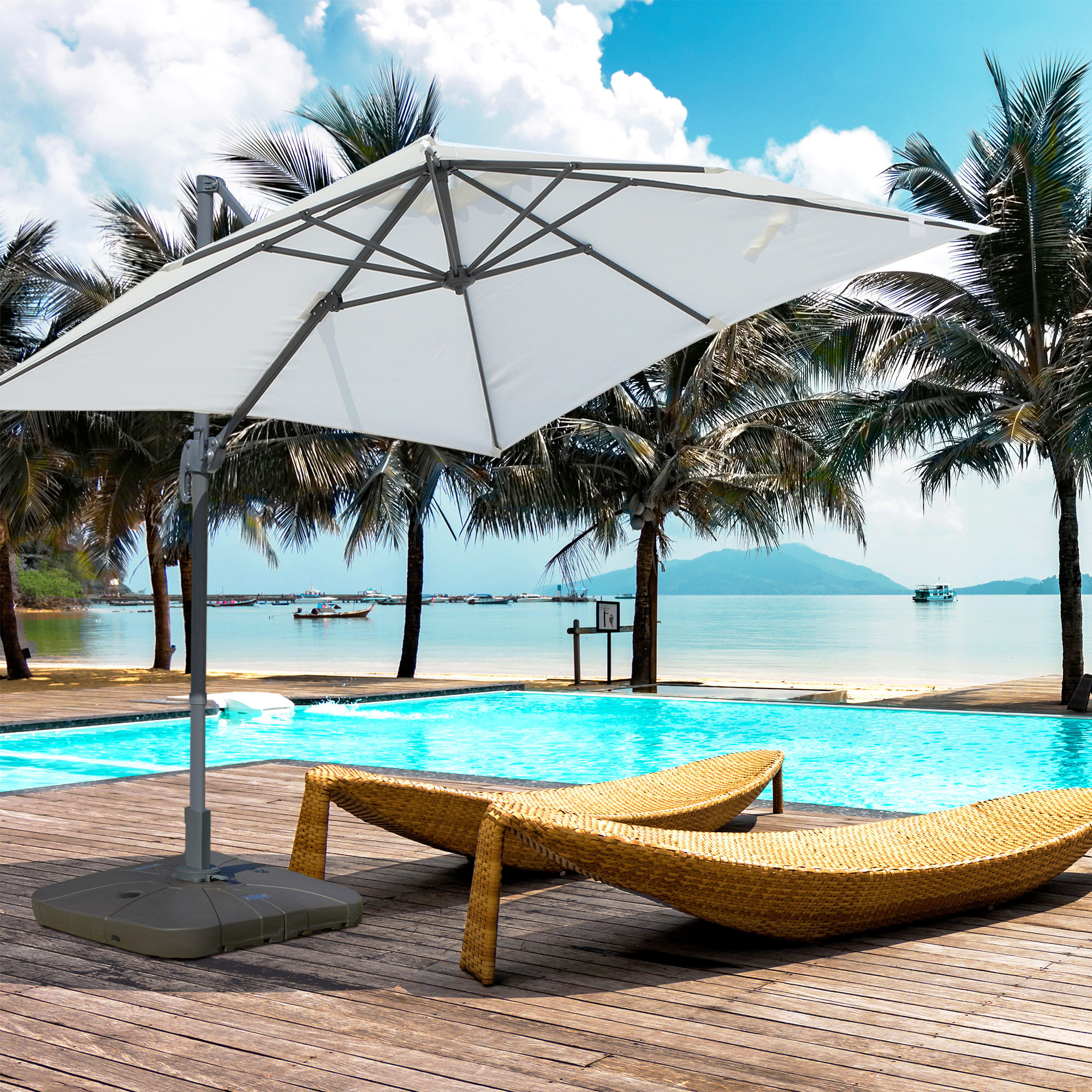 Outsunny Base para Sombrilla Excentrica Grande Rellenable de Arena y Agua con 4 Ruedas para Exteriores Patio Jard&iacute;n 88x88x19 cm Caf&eacute;, , large Imagen numero 2