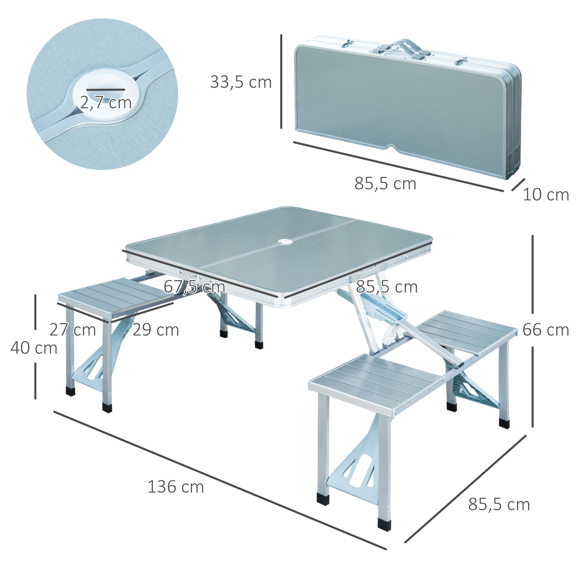 Outsunny Mesa Maleta de Camping Plegable Port&aacute;til con 4 Asientos y Agujero para Sombrilla, , large Imagen numero 3