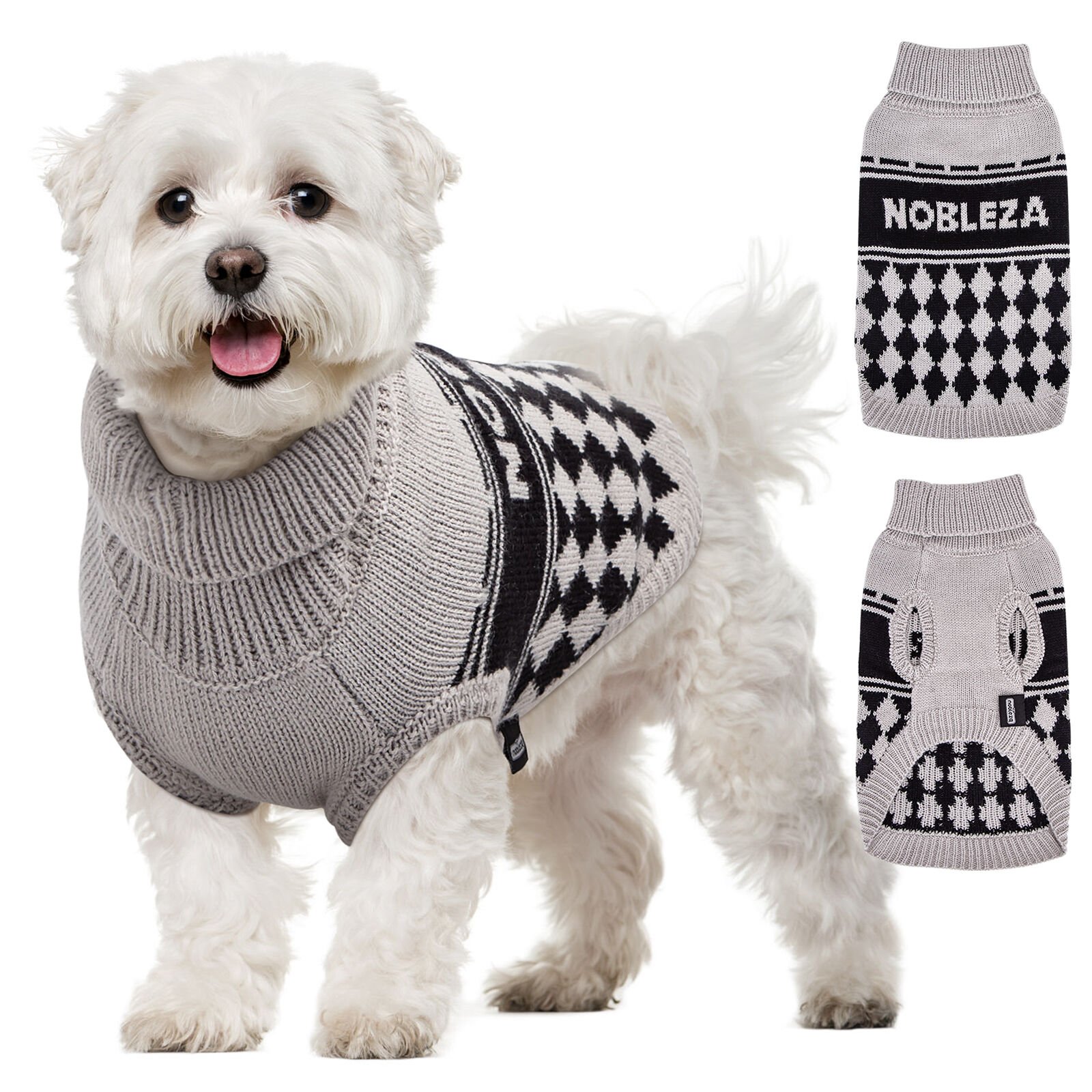 Nobleza - Jersey perro Peque&ntilde;o, Jersey El&aacute;stico para Perros con Cuello Alto, Su&eacute;ter Tipo Jersey para Perros Peque&ntilde;os, Ropa de Abrigo de Ganchillo de Punto para Perros Peque&ntilde;os Medianos (Gris, M), , large Imagen numero 6