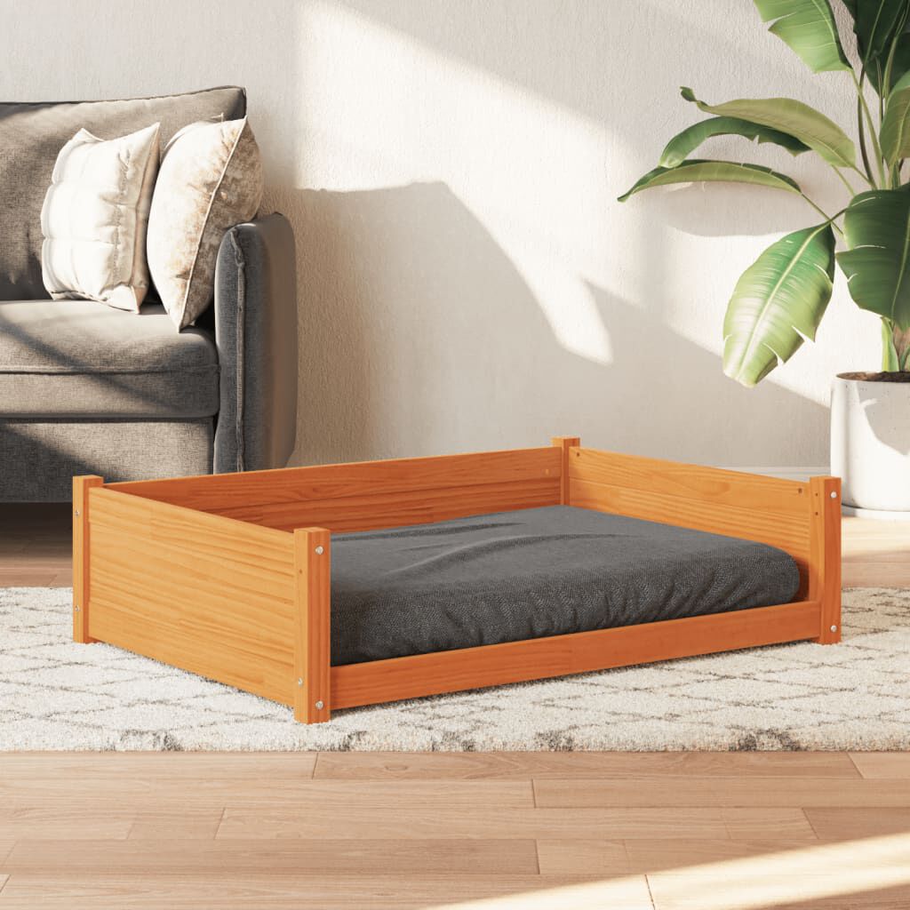 vidaXL Cama para perros madera de pino marr&oacute;n cera 105,5x75,5x28 cm, , large Imagen numero 2