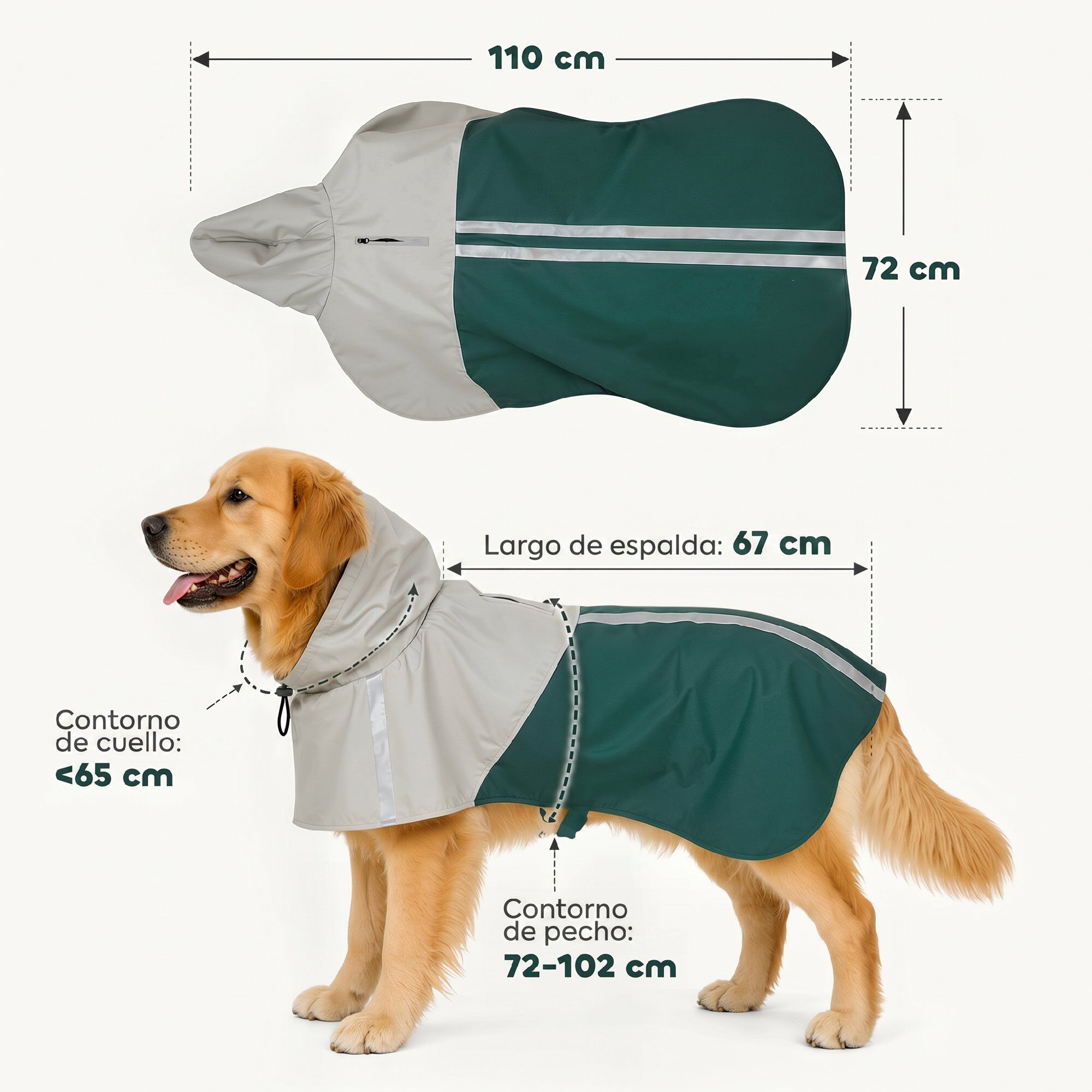PawHut Impermeable para Perro Verde, , large Imagen numero 3