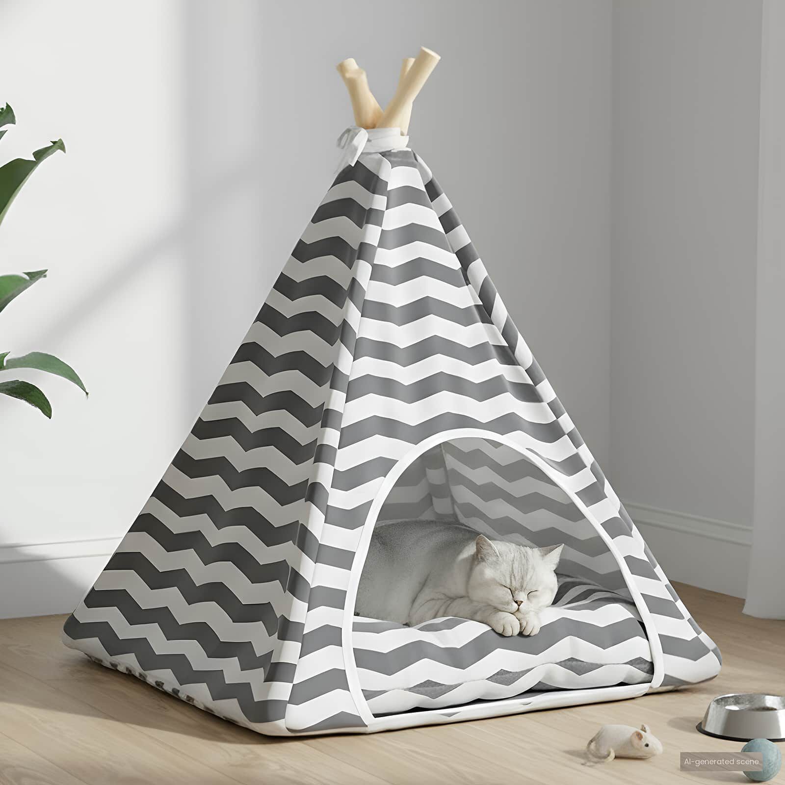 vidaXL Tienda de campa&ntilde;a para mascotas con coj&iacute;n Blanco y gris Cama Casa, , large Imagen numero 7